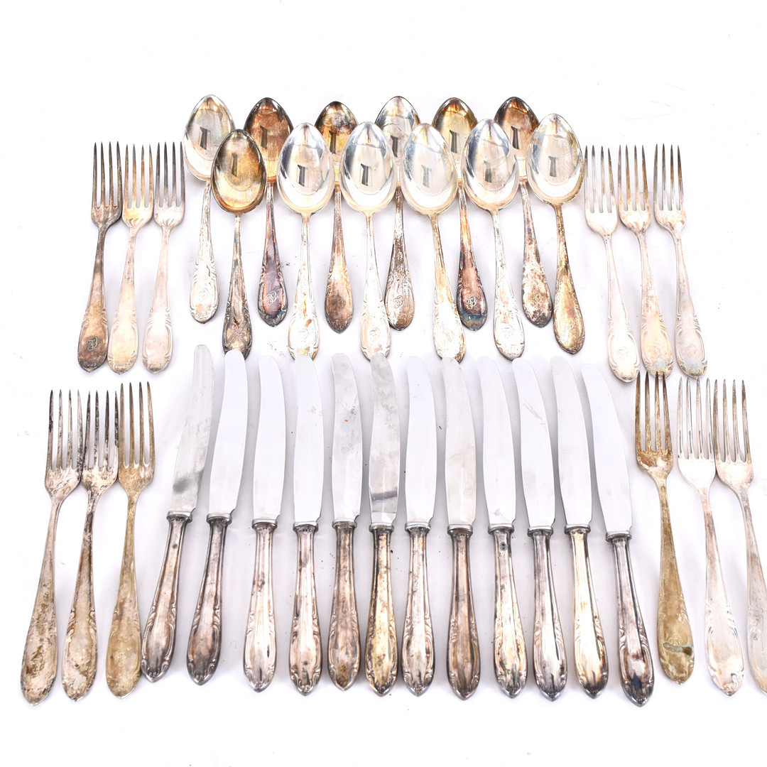 BESTICKSUPPSÄTTNING, 36 delar silver, Slottsbarock, CG Hallberg Stockholm.