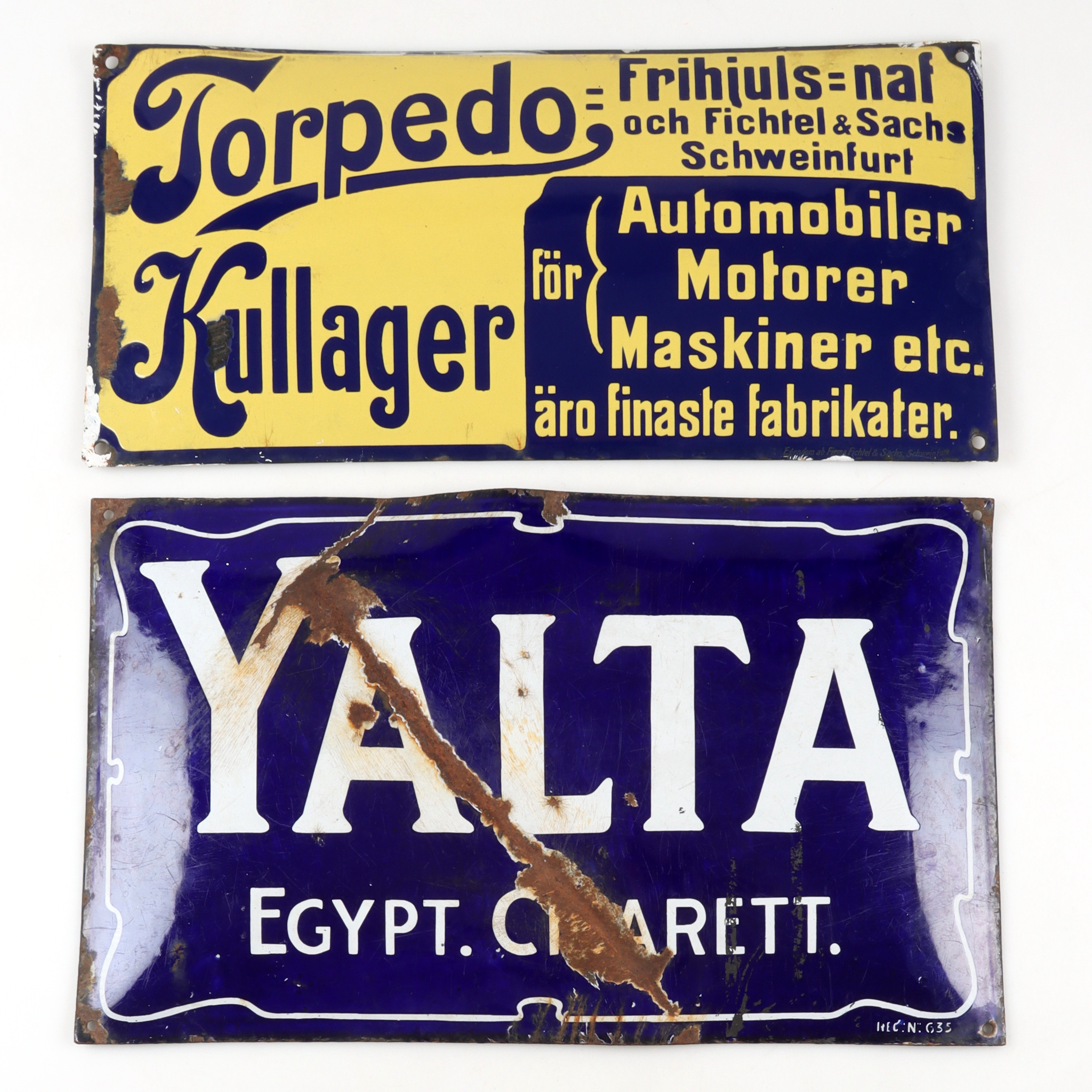 EMALJSKYLTAR, 2 st, Yalta Egypt. Cigarett samt Torpedo Kullager, 1900-tal.