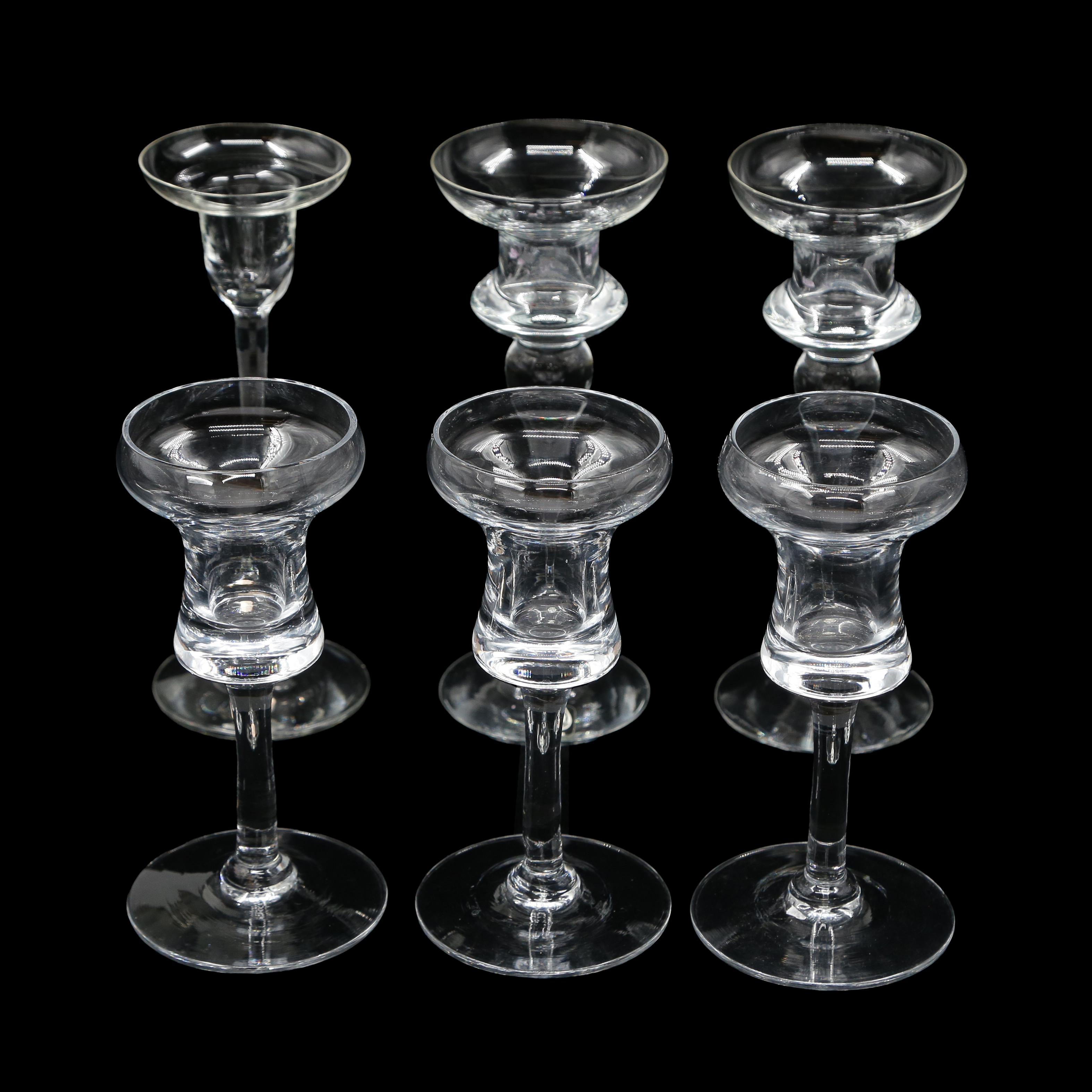 LJUSSTAKAR I GLAS, 6 ST, ENERYDA GLASBRUK, SEA GLASBRUK, 1900-TAL.