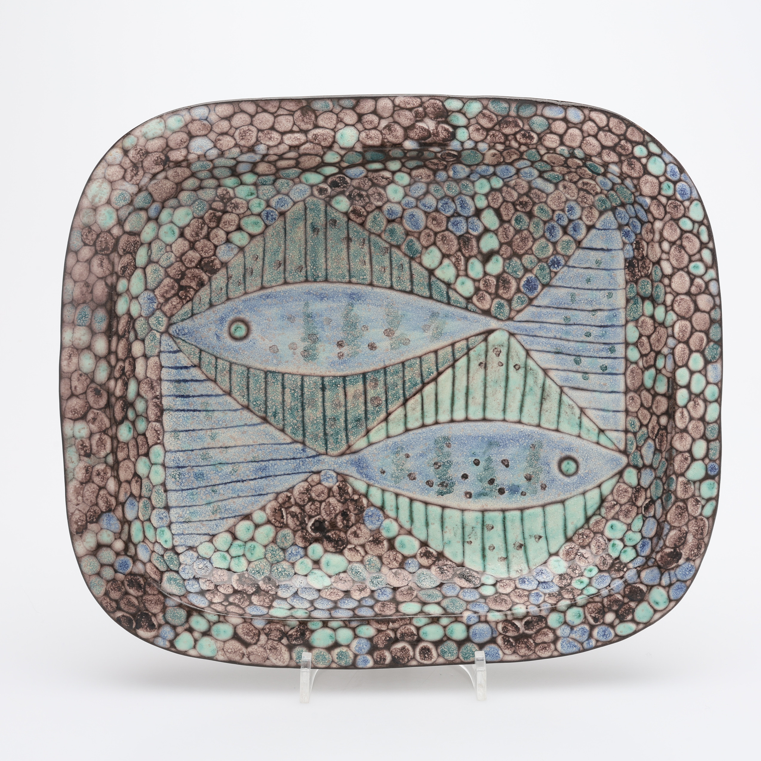 HJÖRDIS OLDFORS (1920-2014). FAT, UNIKT, S K ORIGINALARBETE, GLASERAT LERGODS, UPSALA-EKEBY, 1950-TALET.