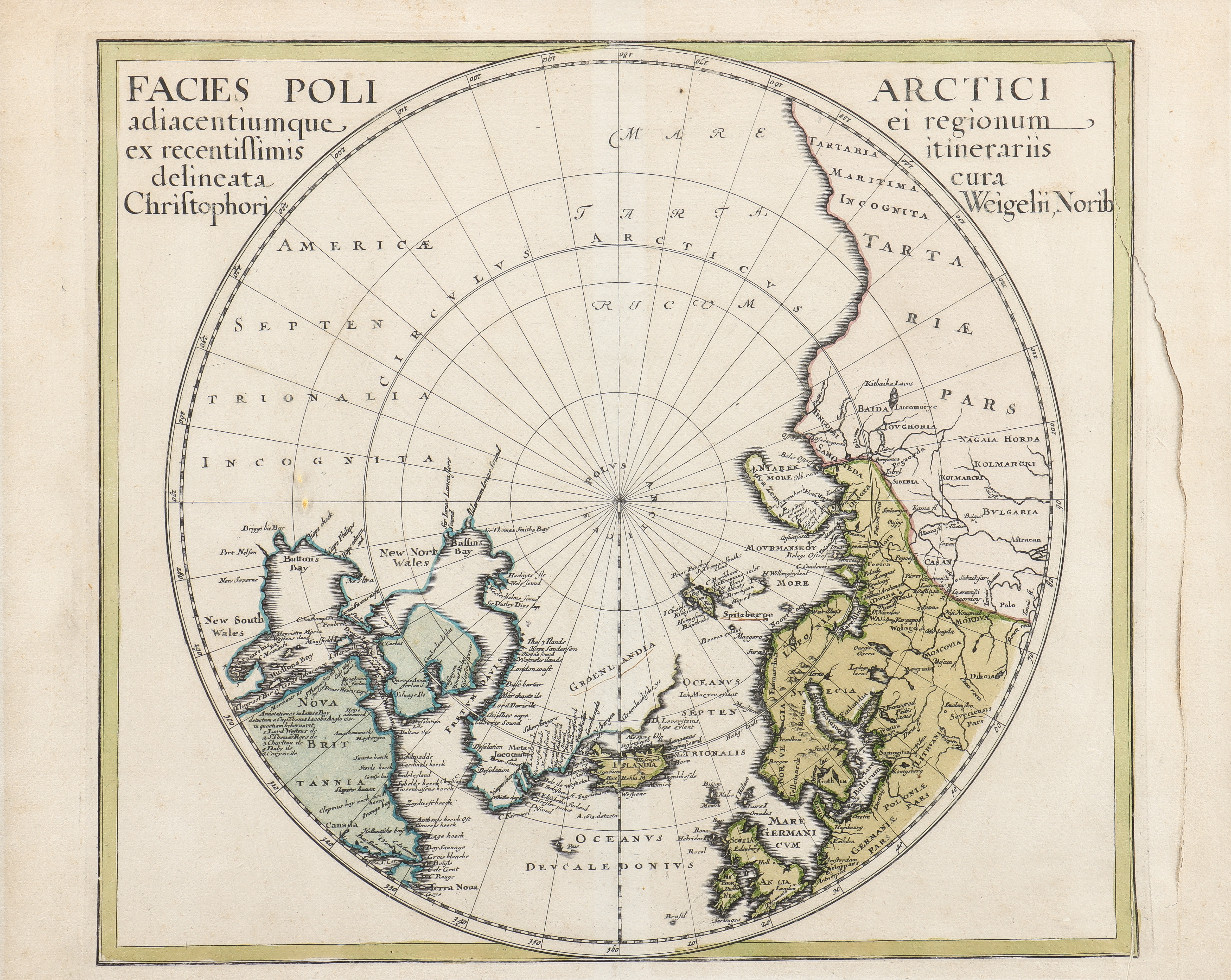 CHRISTOPH WEIGEL (1654 - 1725). Karta över Nordpolen "Facies Poli adiacentiumque ei regionum ex recentissimis itinerariis delineata".