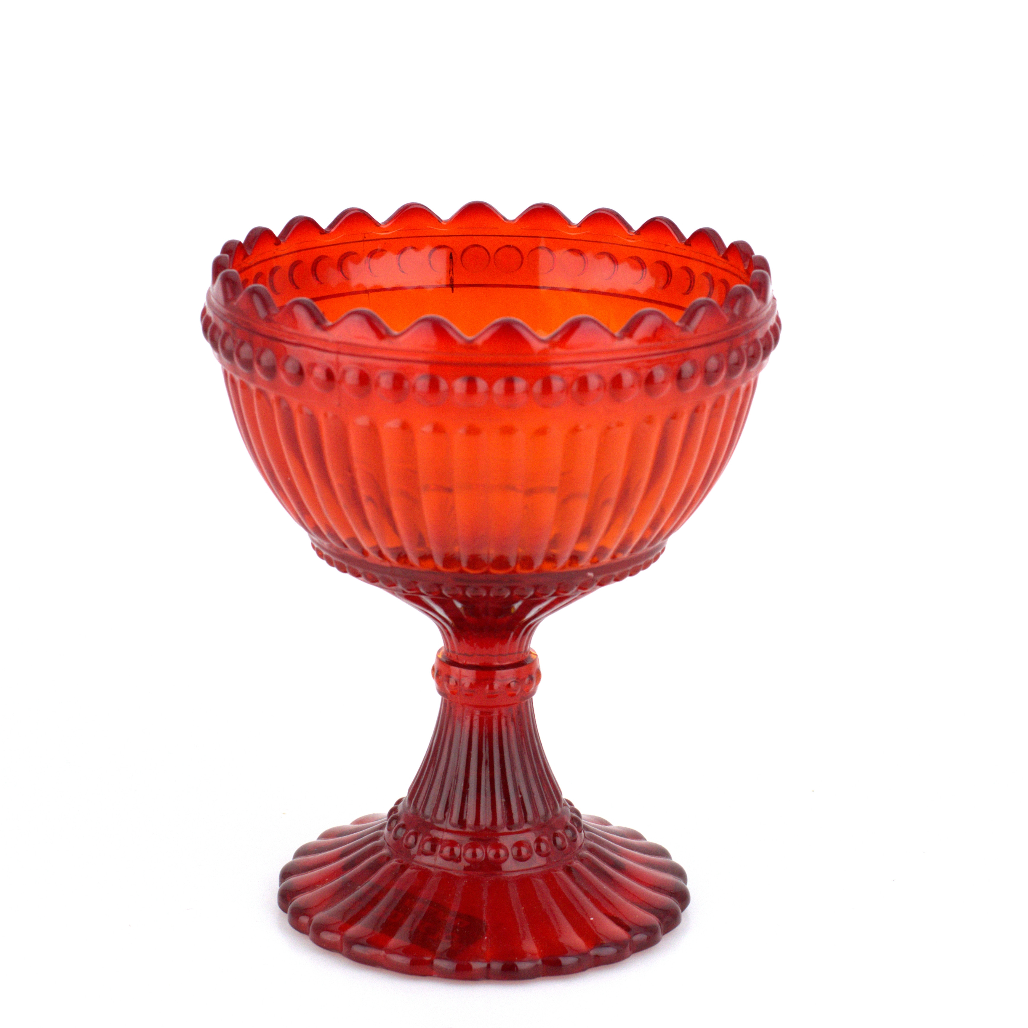 ARMI RATIA. Skål på fot, "Mariskooli", rött glas, Marimekko, Finland.