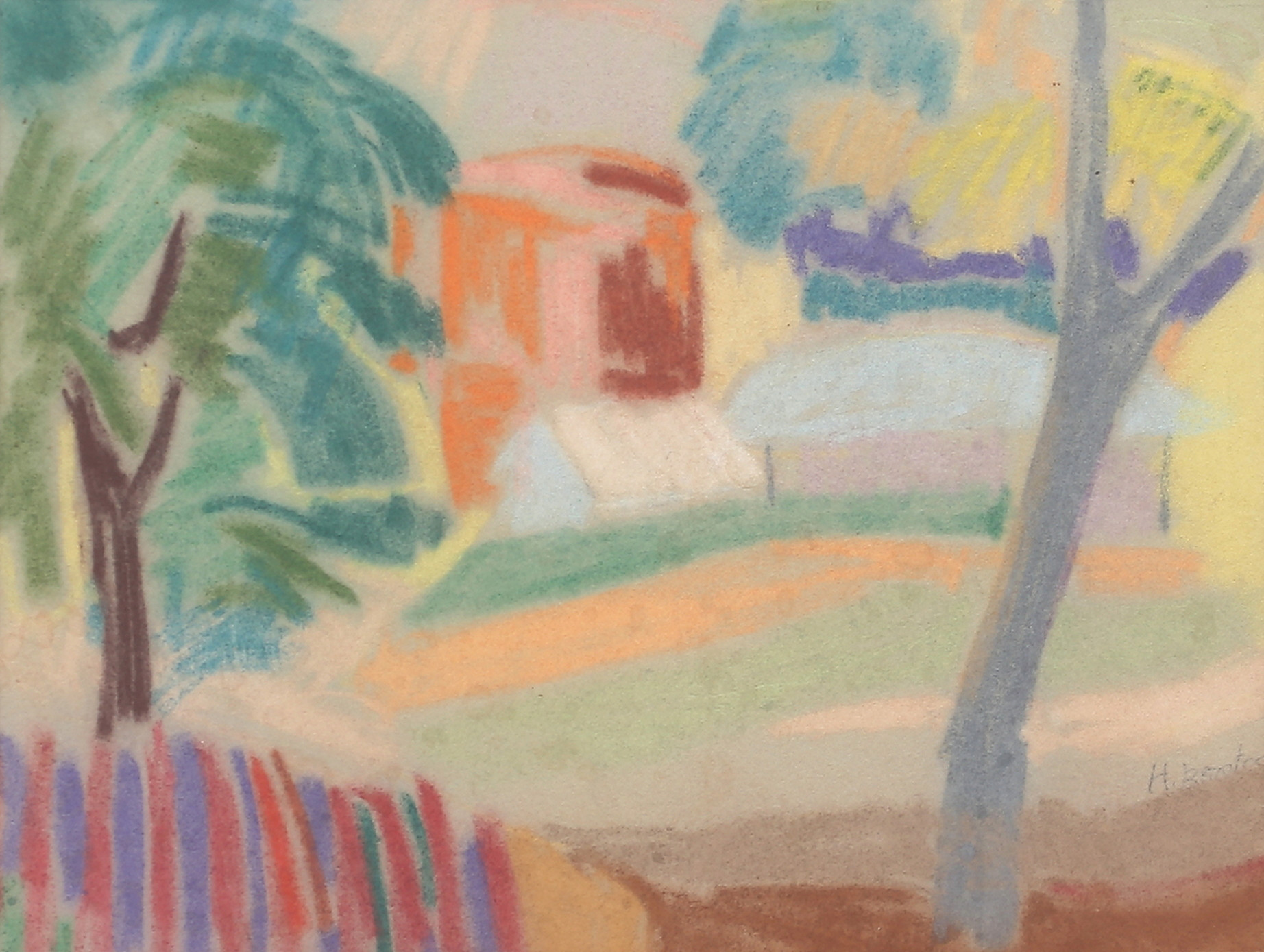 HILMER BENGTSSON. Bygata. Pastell, signerad.