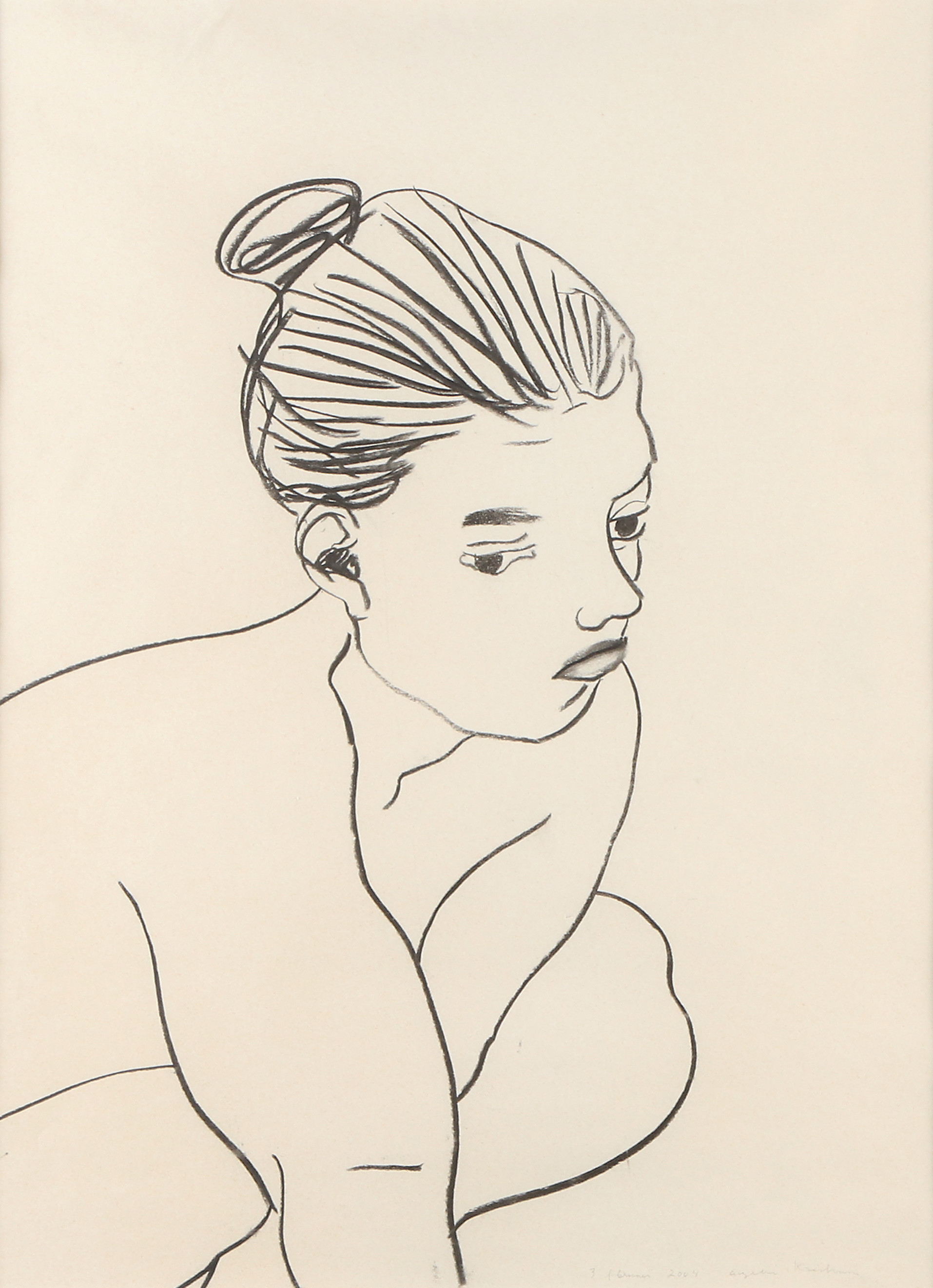 ANGELICA KRISTENSSON. Kolteckning. "Nicole". Signerad.