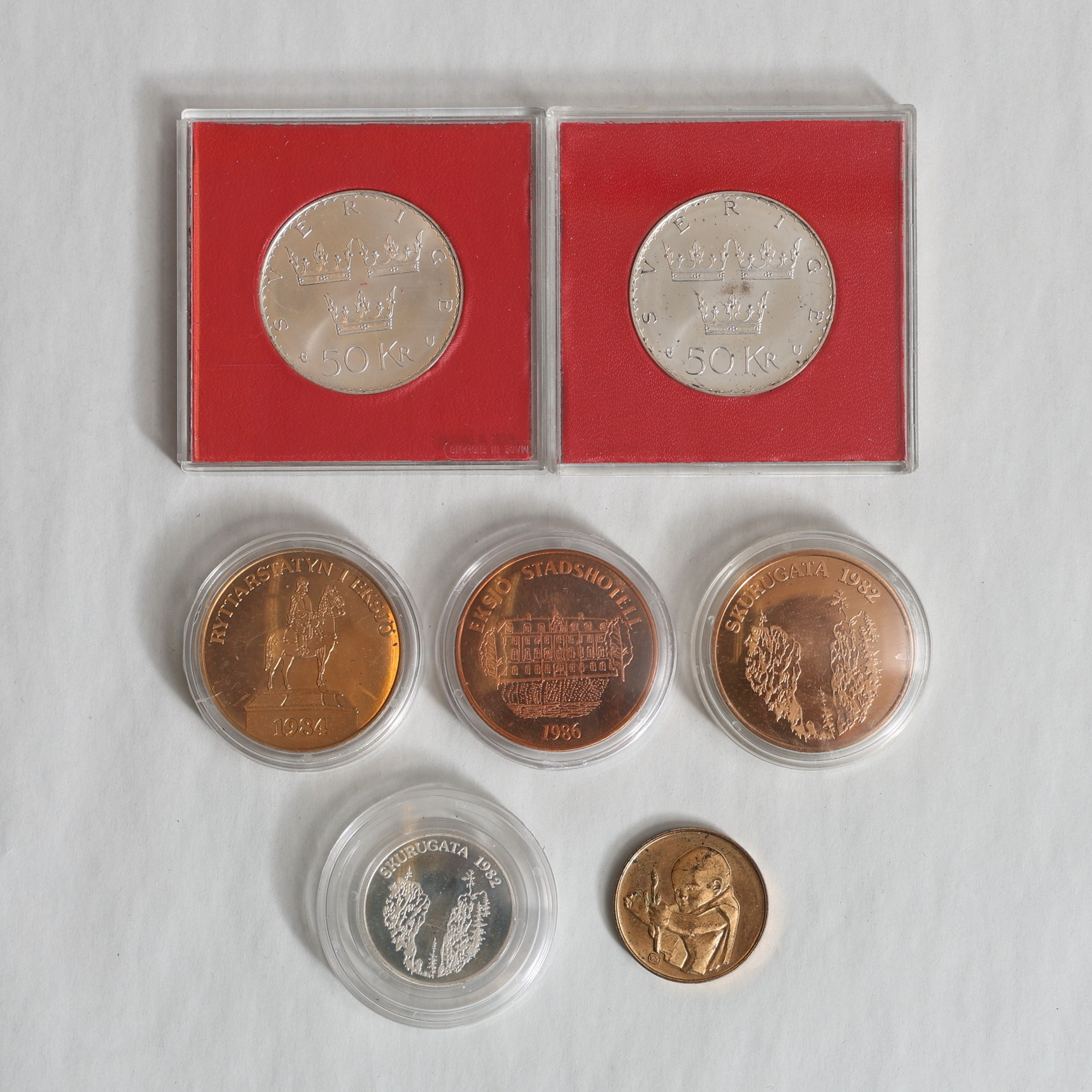 Minnesmynt, mynt 4st, silver 3st.