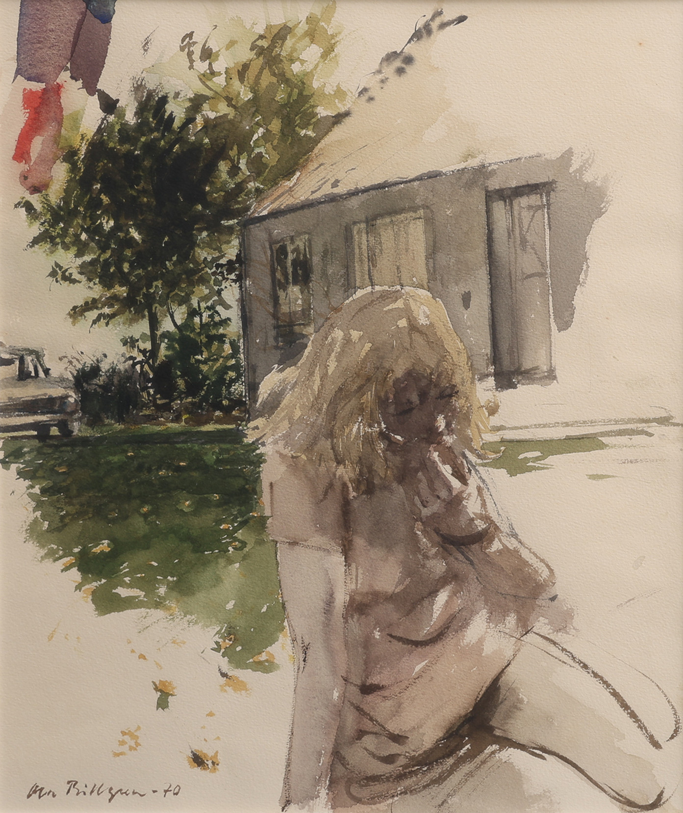 OLA BILLGREN. AKVARELL PÅ PAPPER, "MAJ", SIGNERAD OCH DATERAD 1970.
