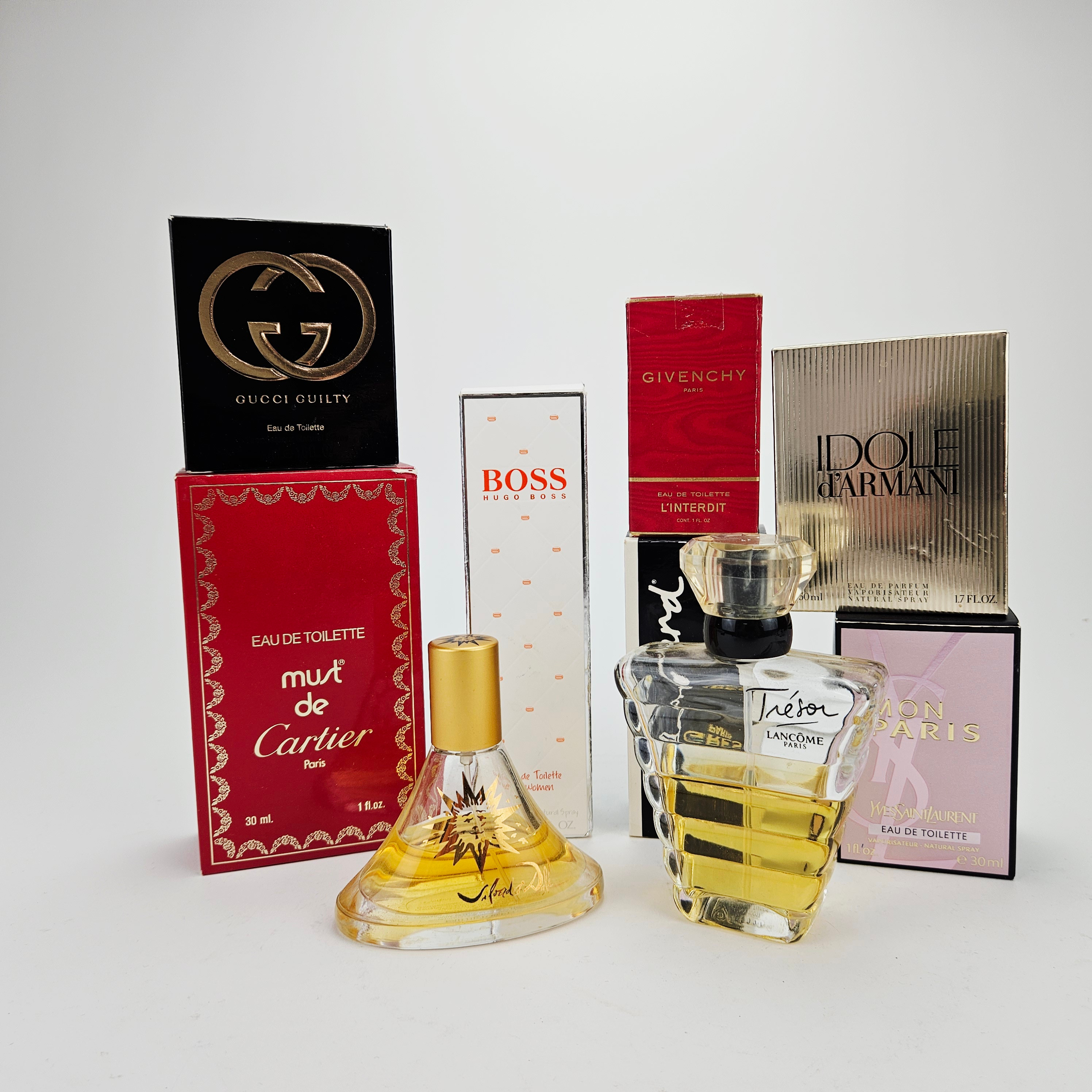 PARFYMFLASKOR, Eau de Toilette, 9 st, bland annat Must de Cartier, Paris, Salvador Dali.
