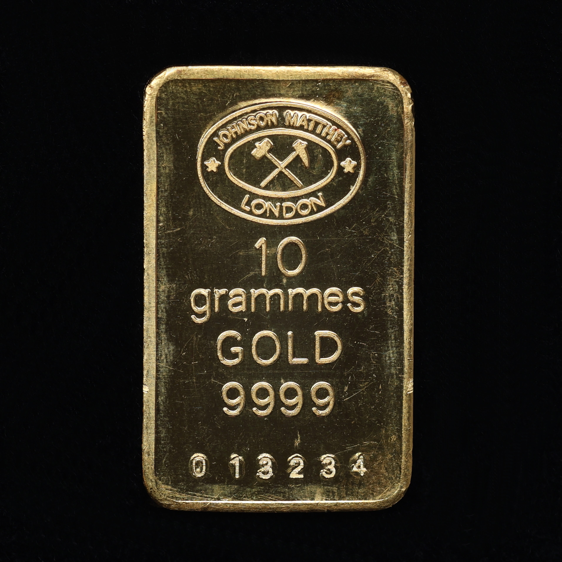 INVESTERINGSGULD, guldtacka Johnson Matthey, 23K (999,9/1000), vikt 10 gram.