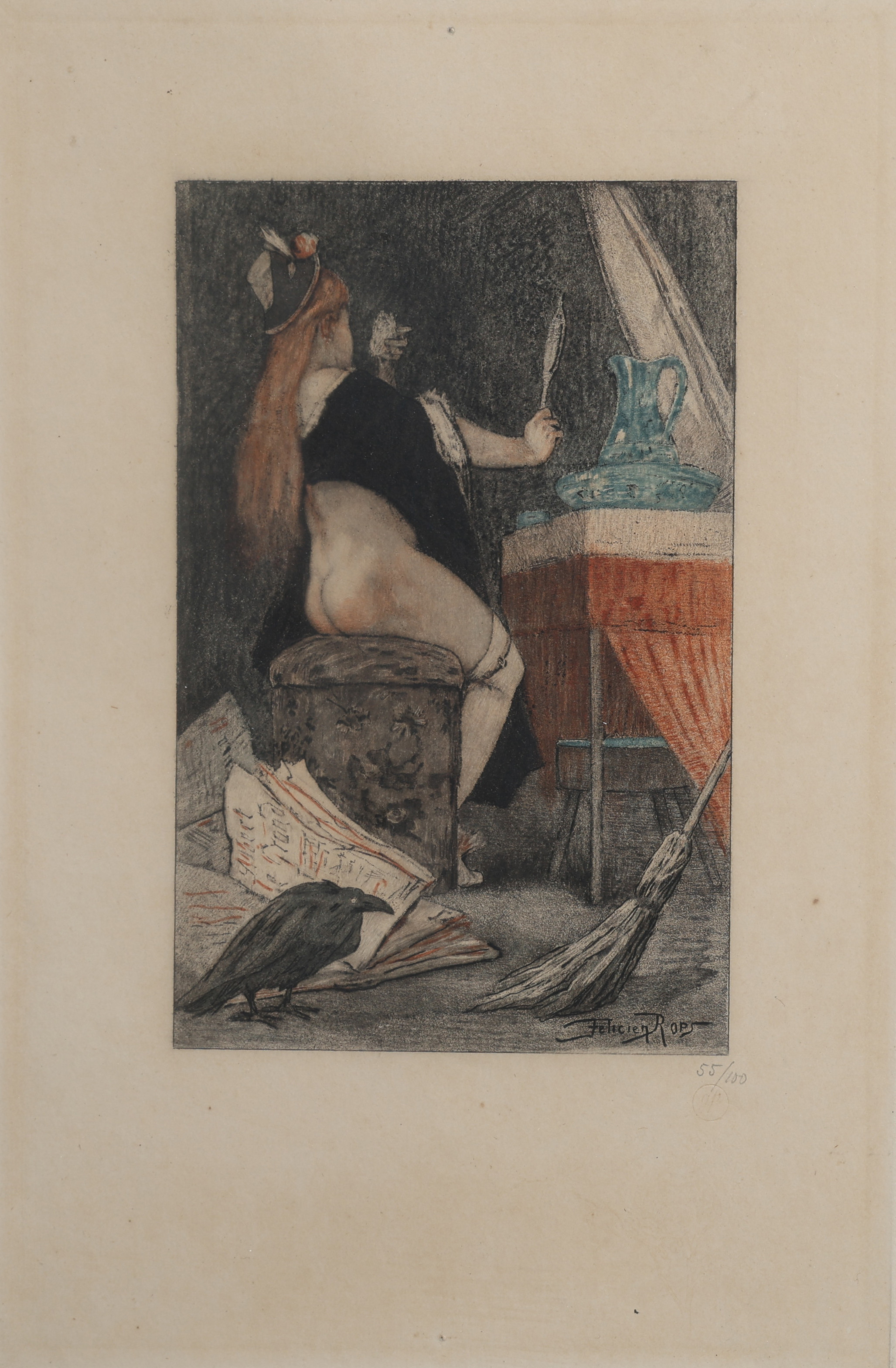 FELICIEN ROPS 1833-1898. ETSNING "LA PETITE SORCIÈRE", SIGNERAD I PLÅTEN, NUMRERAD 55/100, UTFÖRD 1897.