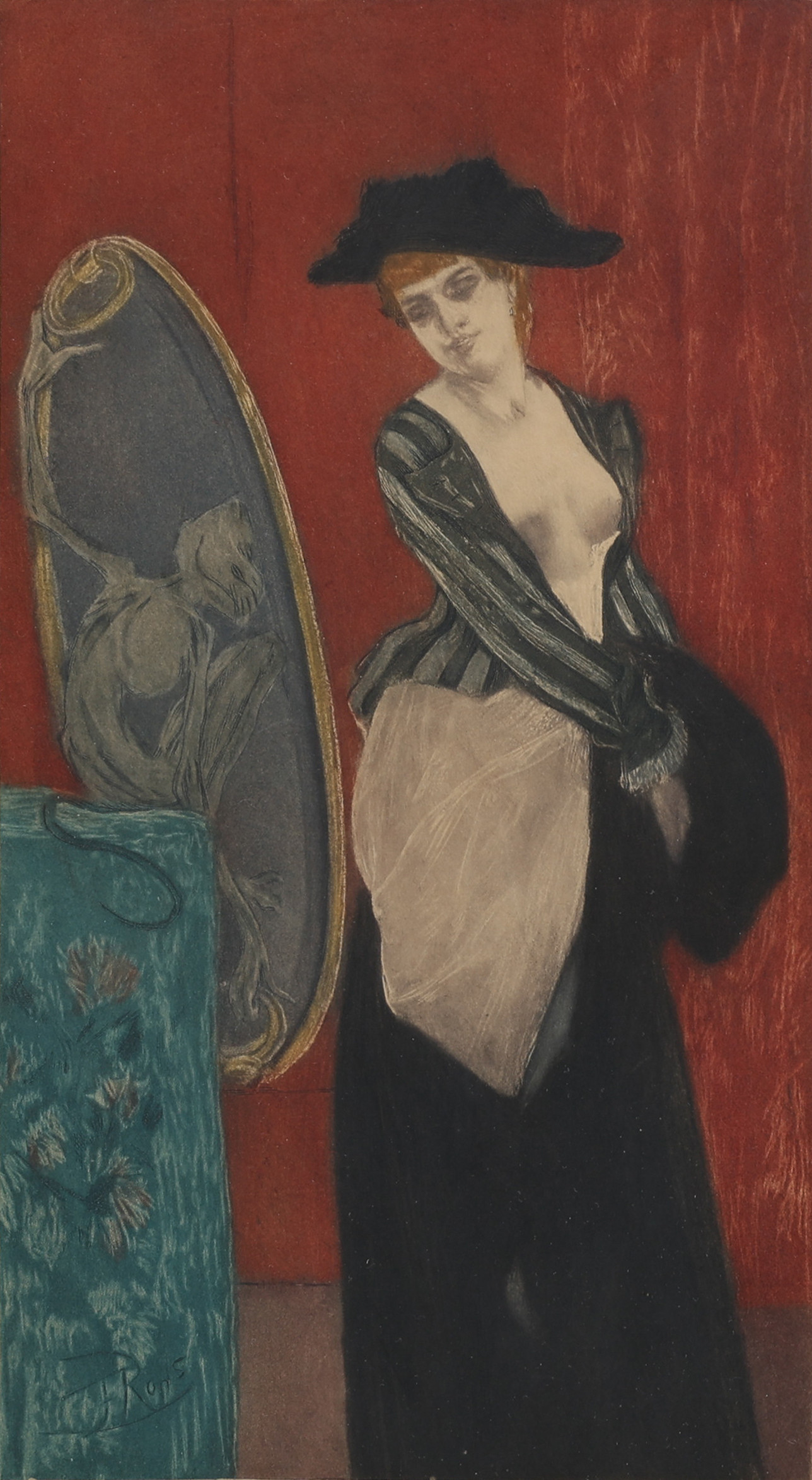 FELICIEN ROPS 1833-1898. FÄRGHELIOGRAVYR, "LE DÉMON DE LA COQUETTERIE", NUMRERAD 46/100.