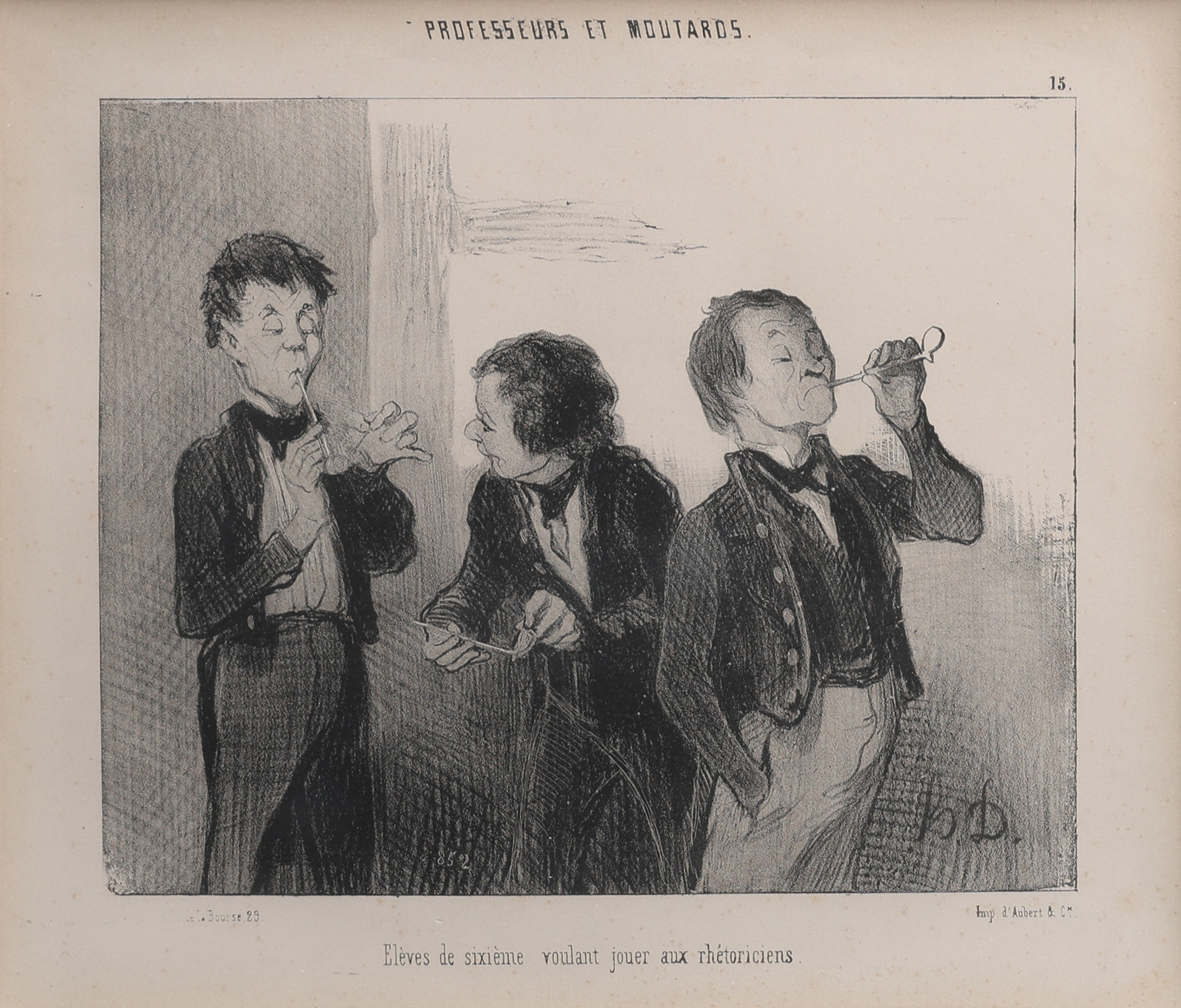 HONORÉ DAUMIER. LITOGRAFI, "ELÈVES DE SIXIÈME VOULANT JOUER AUX RHÉTORICIENS" UR "PROFESSEURS ET MOUTARDS" UTGIVEN AV CHARIVARI 1845/6.