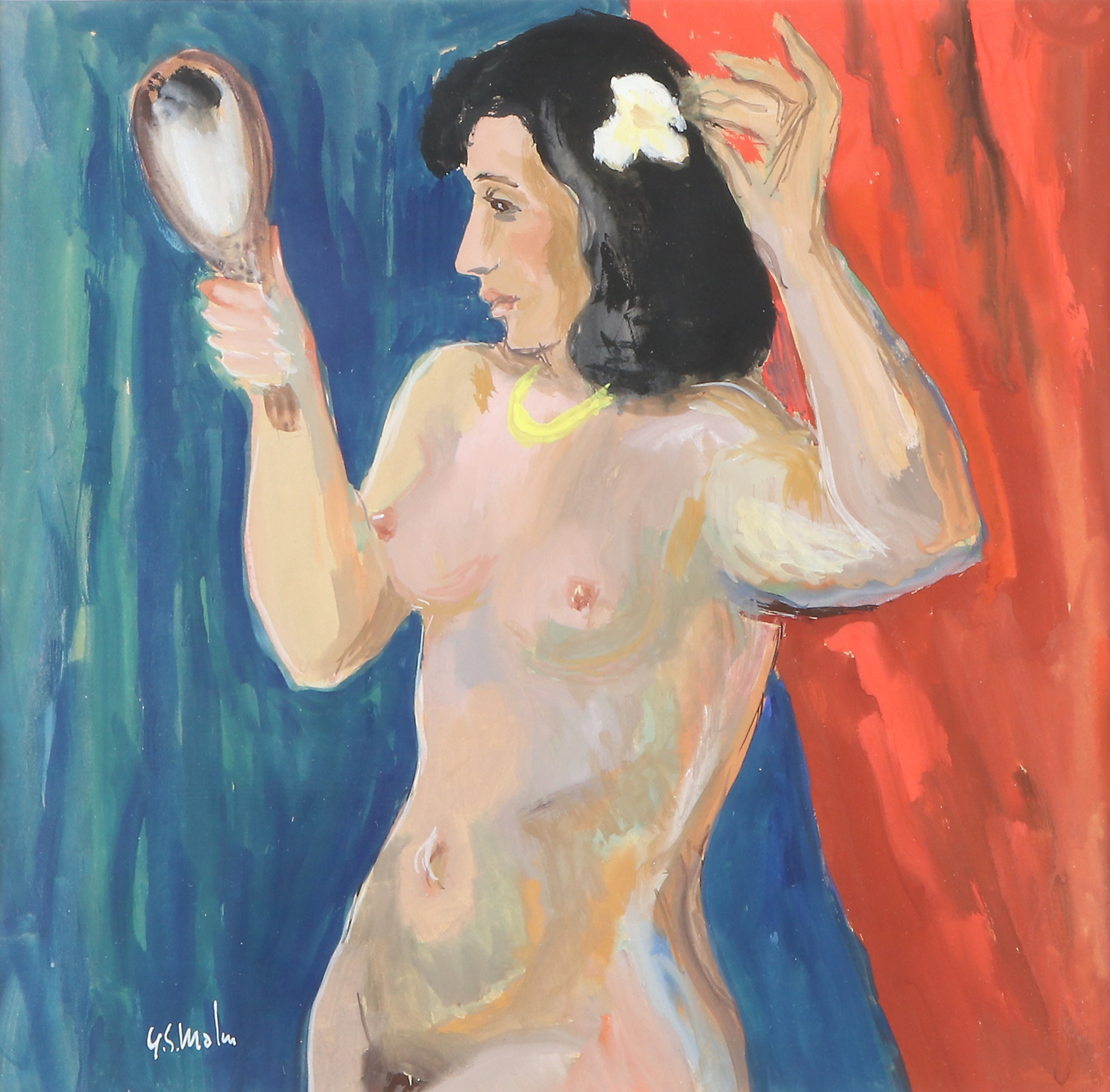 GS MALM. Gouache. Nakenstudie. Signerad.