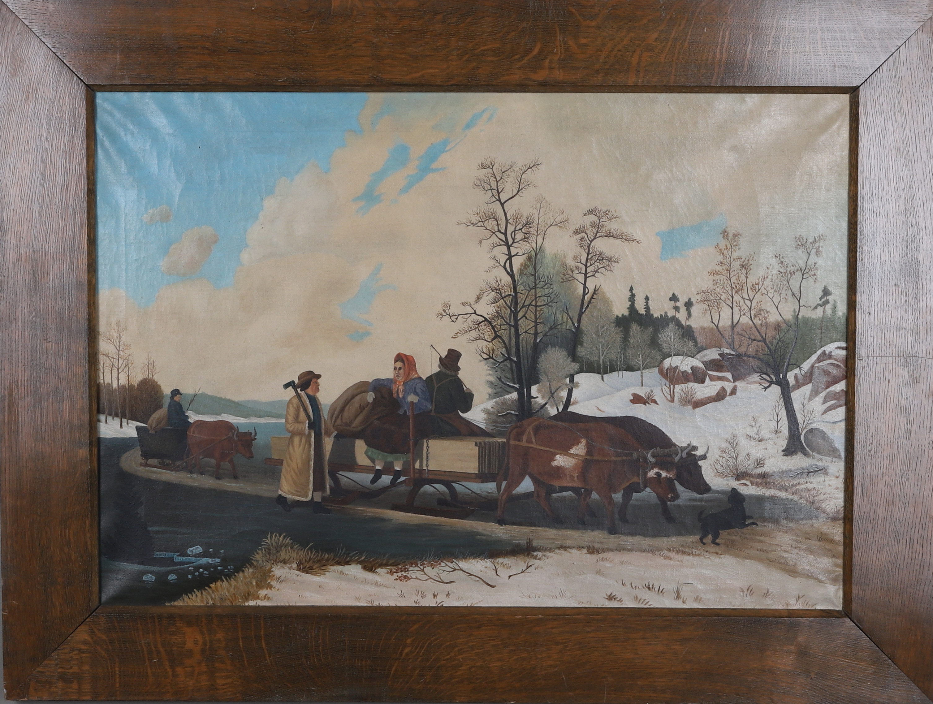OKÄND KONSTNÄR. Färd på släde, 1800-tal, olja på duk.