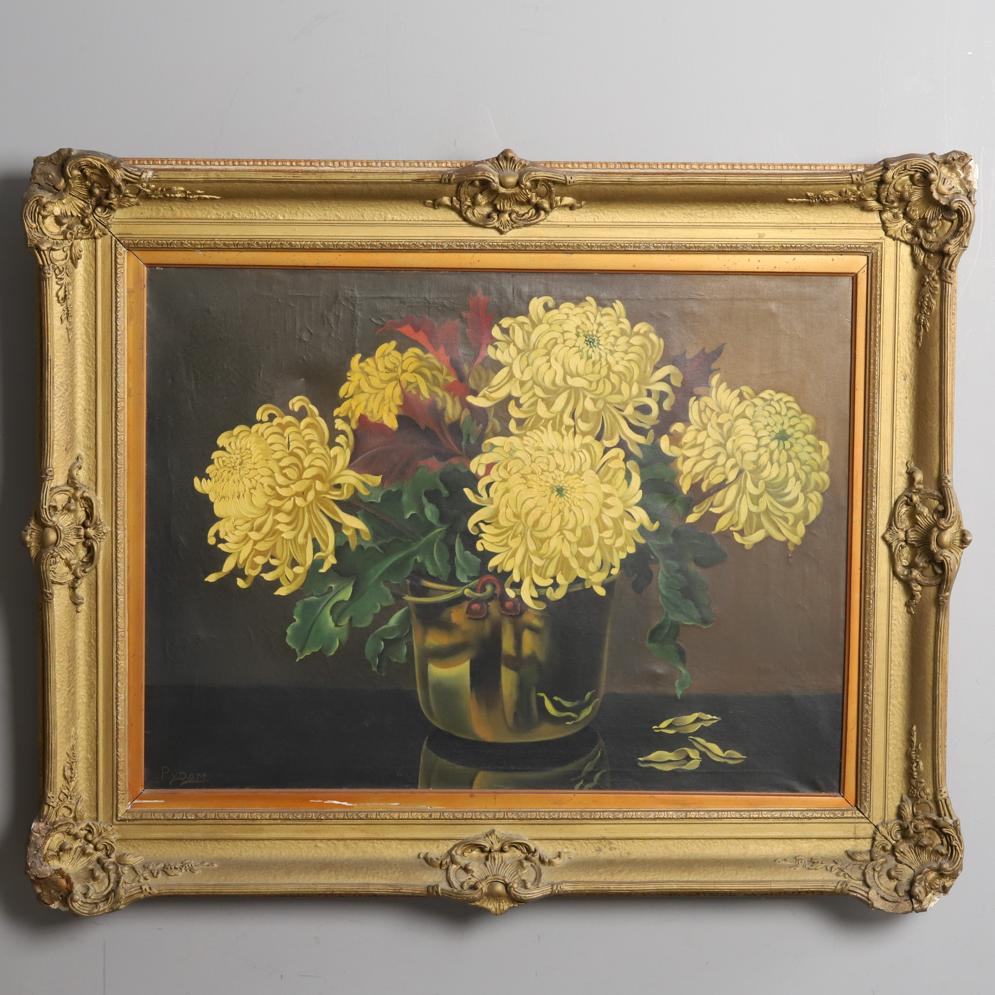 OIDENTIFIERAD KONSTNÄR, OLJA PÅ DUK, "Blomsterstilleben", signerad.