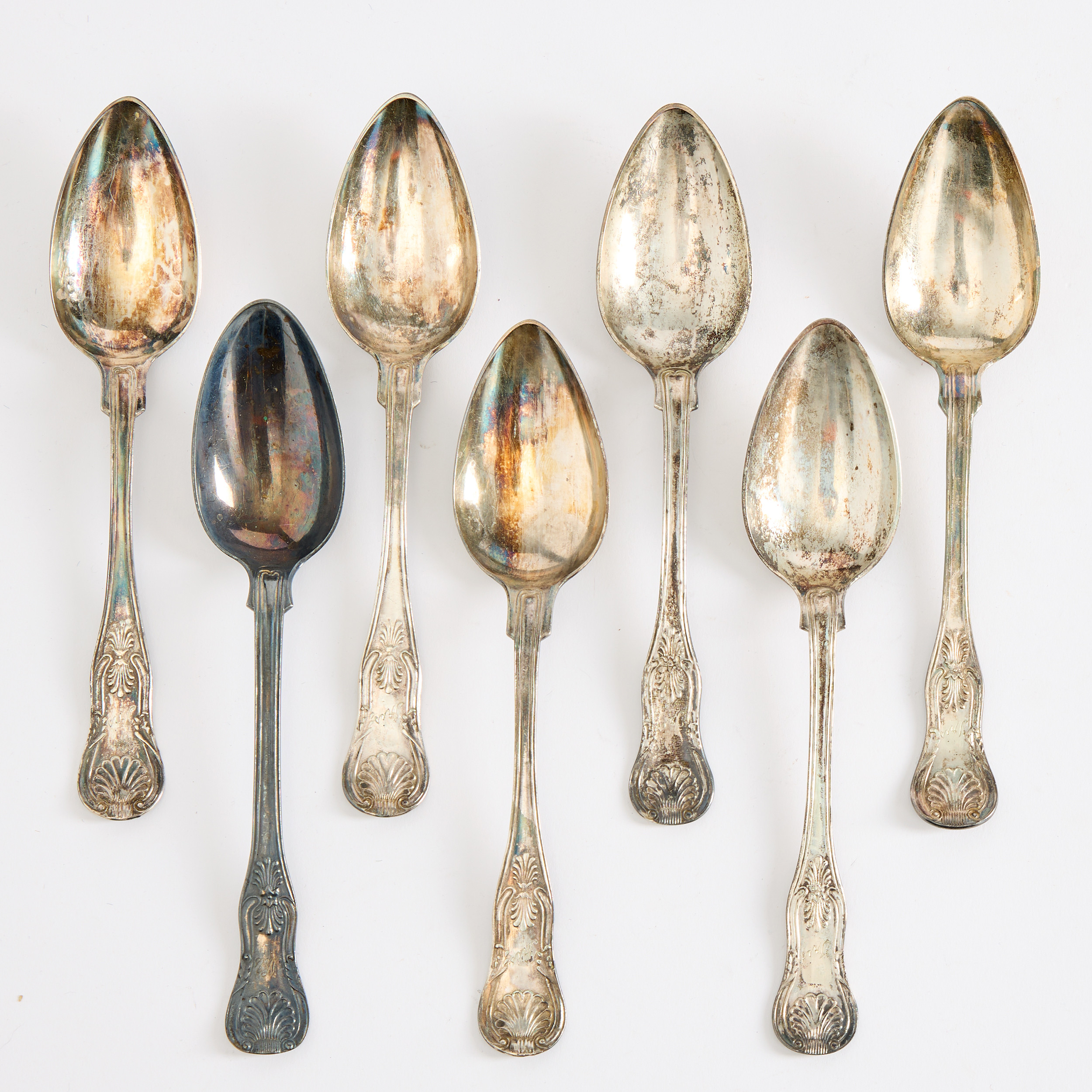 SKEDAR 7 st silver "Engelsk snäck" 1800-tal.