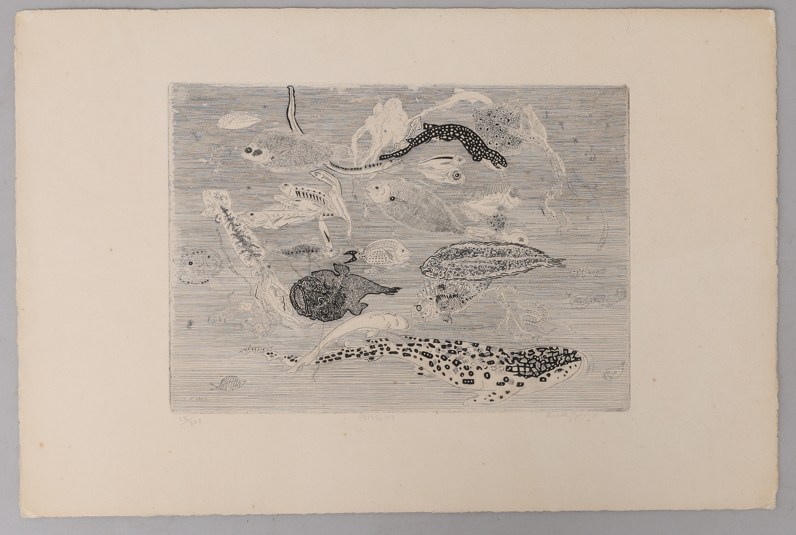 ANTHONY GROSS 1905-1984. ETSNING, "POISSONS", SIGNERAD OCH NUMRERAD 28/200, UTFÖRD 1951.