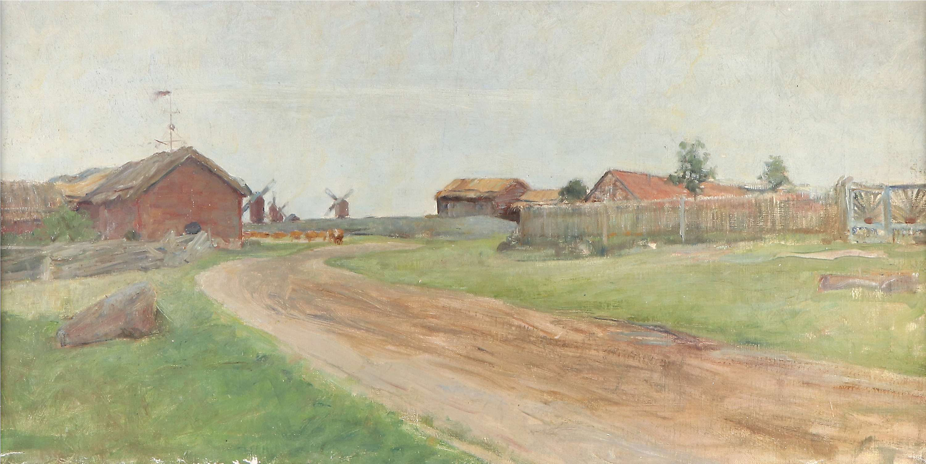 ANNA WENGBERG. TILLSKRIVEN. Oljemålning på duk. "Orminge by Åland". Osignerad.