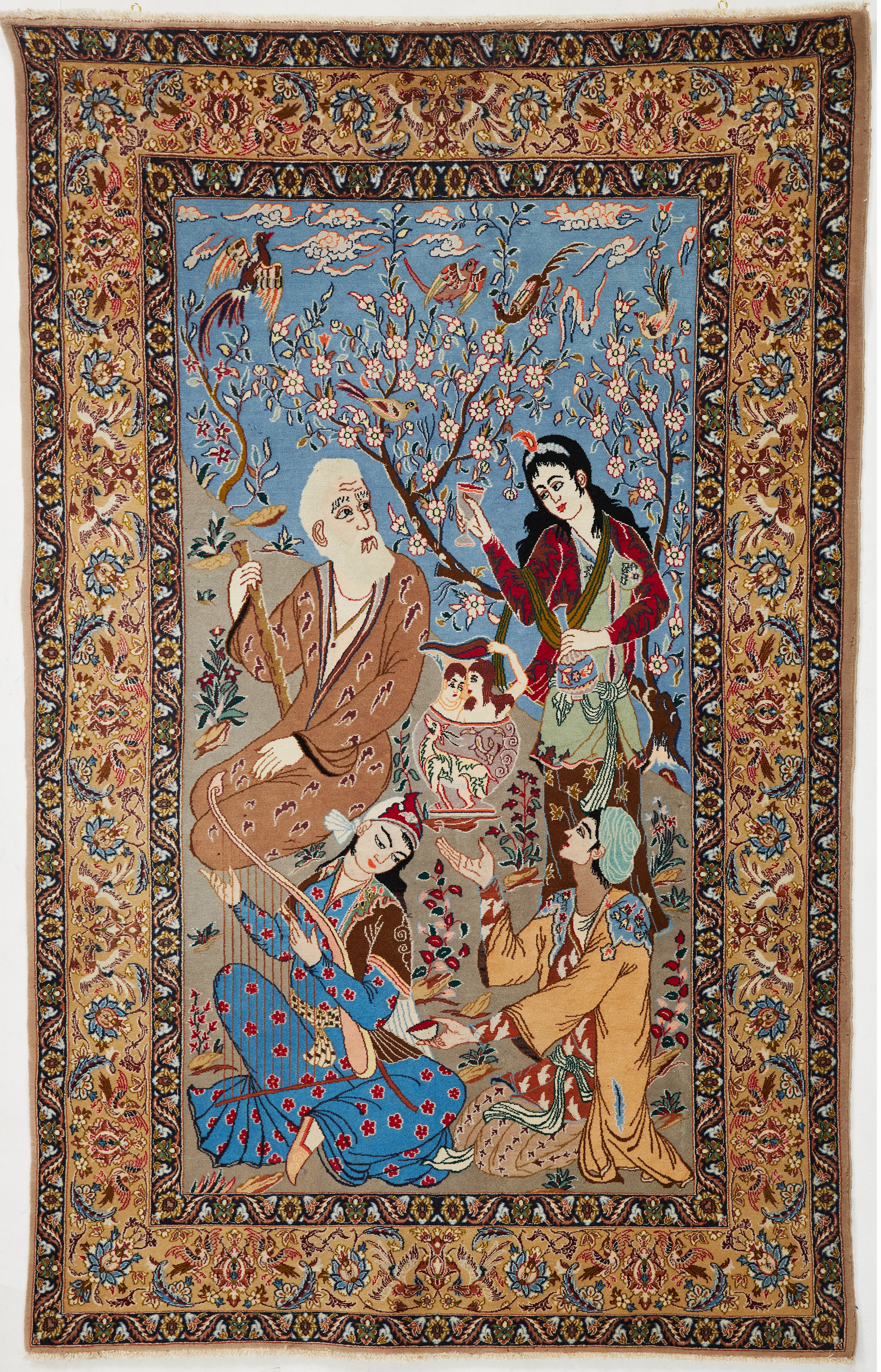 ORIENTMATTA. Isfahan, ull samt silke, figural dekor, ca 165x105 cm, semiantik.