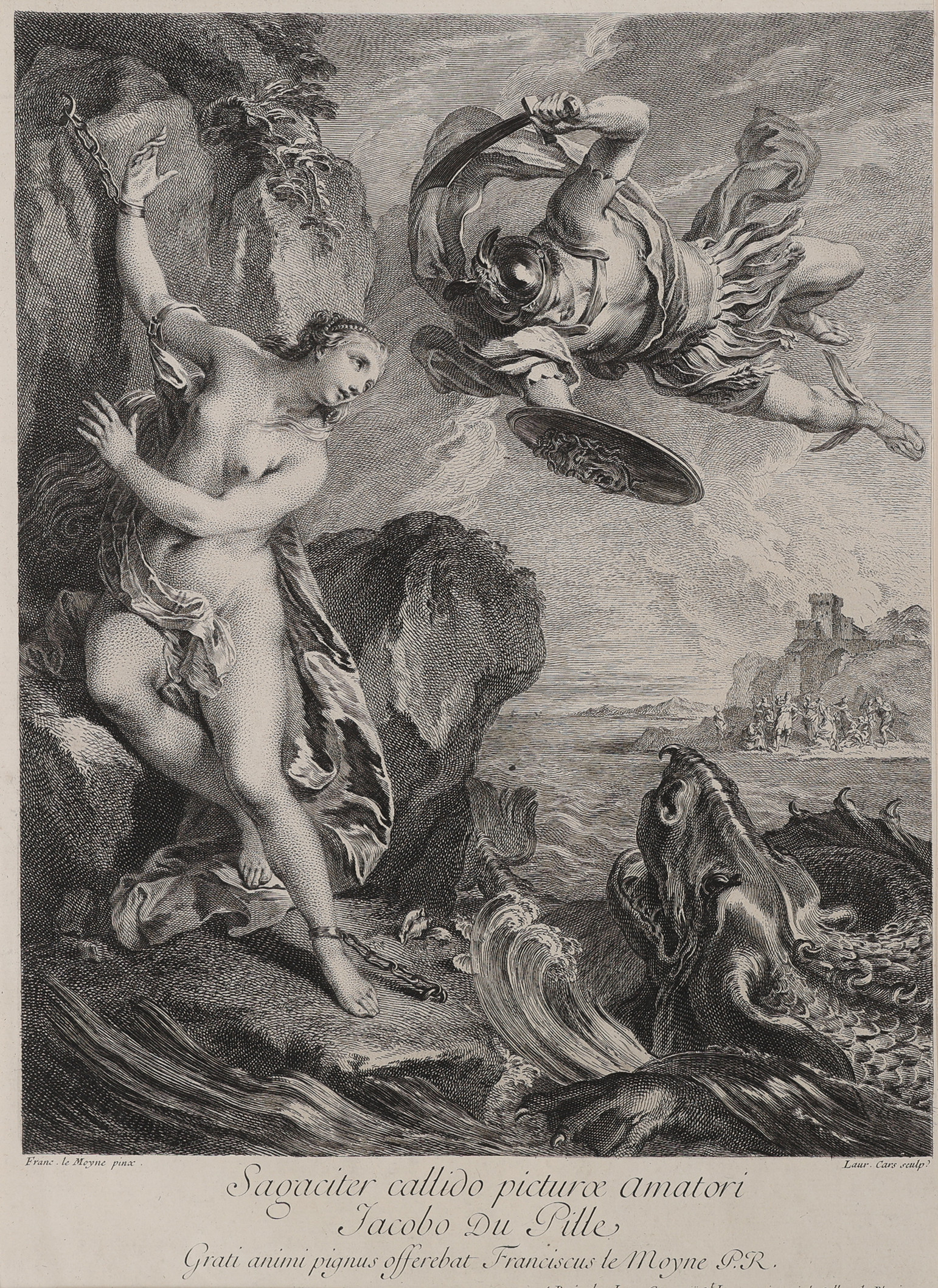 FRANÇOIS LEMOYNE 1688-1737. EFTER. ETSNING OCH KOPPARSTICK, PERSEUS OCH ANDROMEDA, GRAVERAD AV LAURENT CARS (1699-1771), UTFÖRD 1728 EFTER LEMOYNES MÅLNING FRÅN 1723.