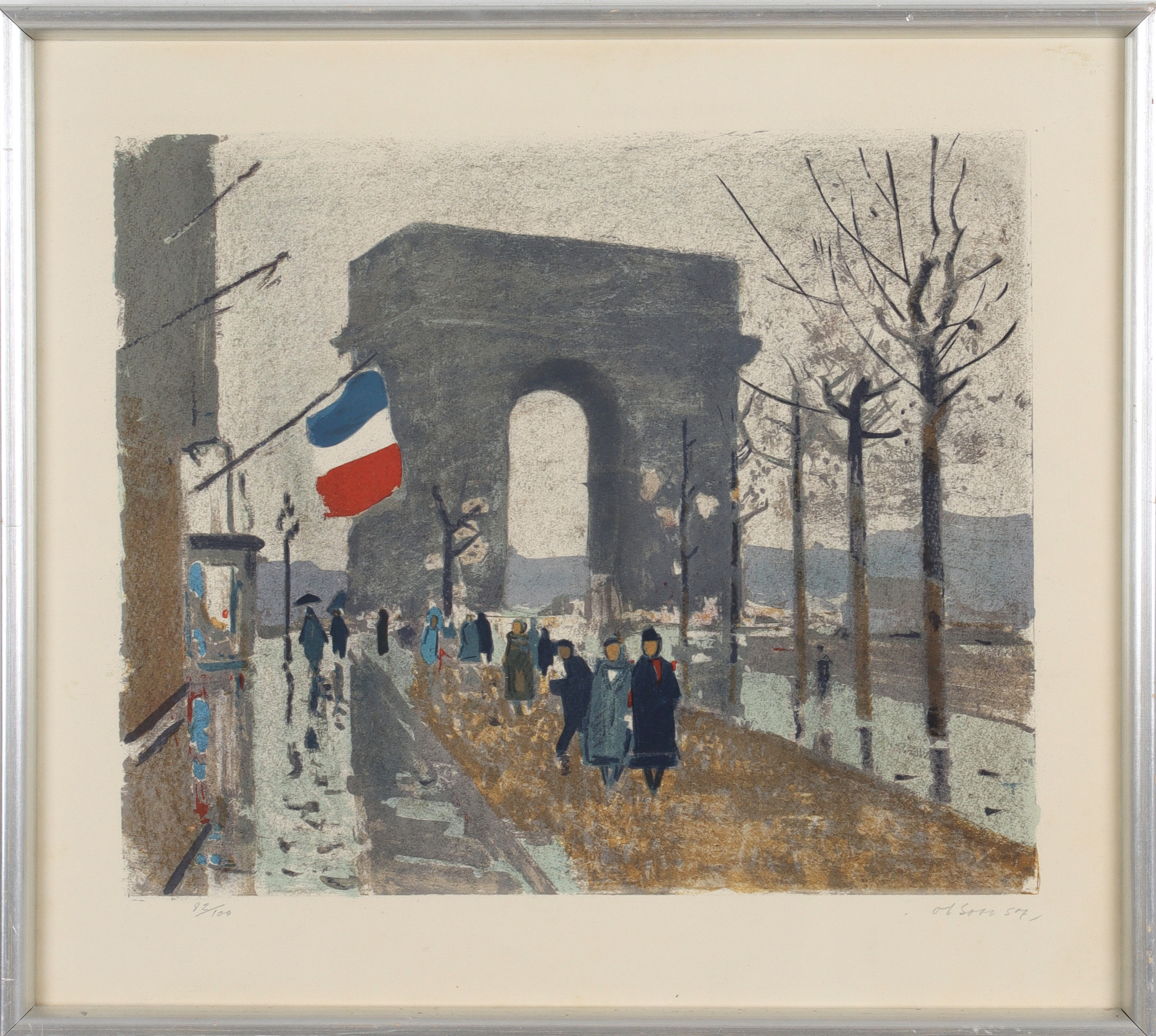 OVE OLSON. Triumfbågen, Paris, litografi, signerad och numrerad 82/100, daterad -57.