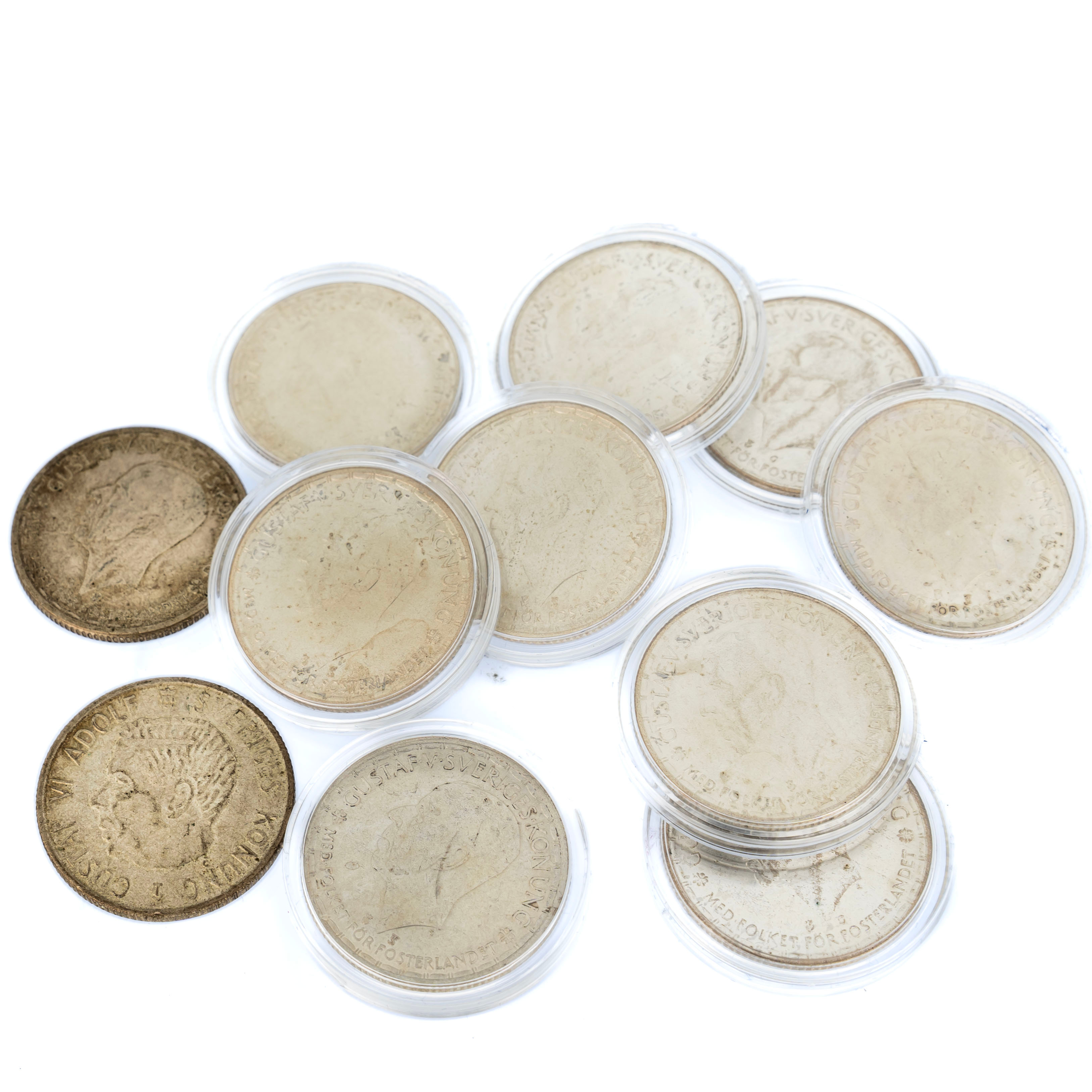 TVÅKRONOR, Silver, 11 st, 1942 - 1954.