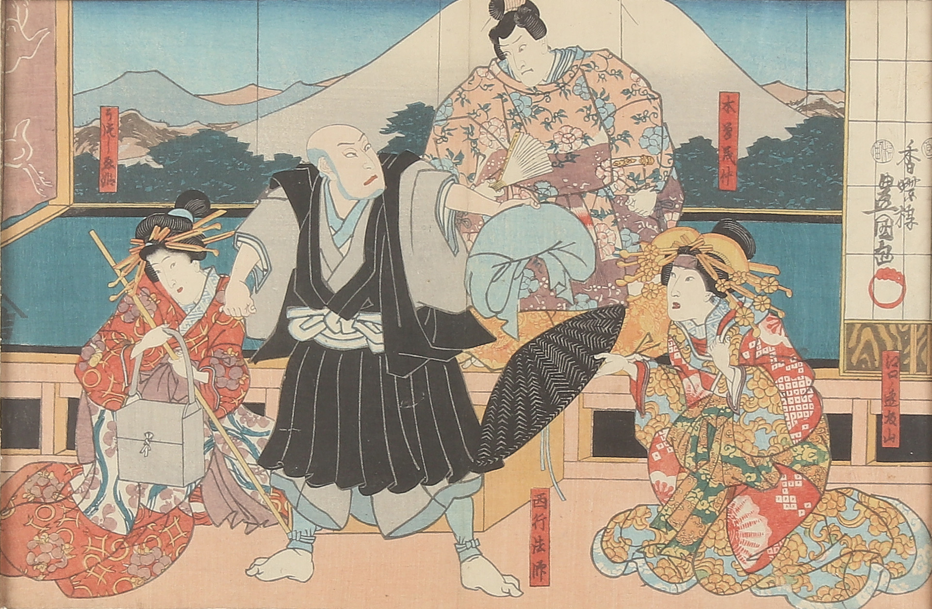 OTAGAWA KUNISADA. Scen från Kabukipjäs, träsnitt, Japan.