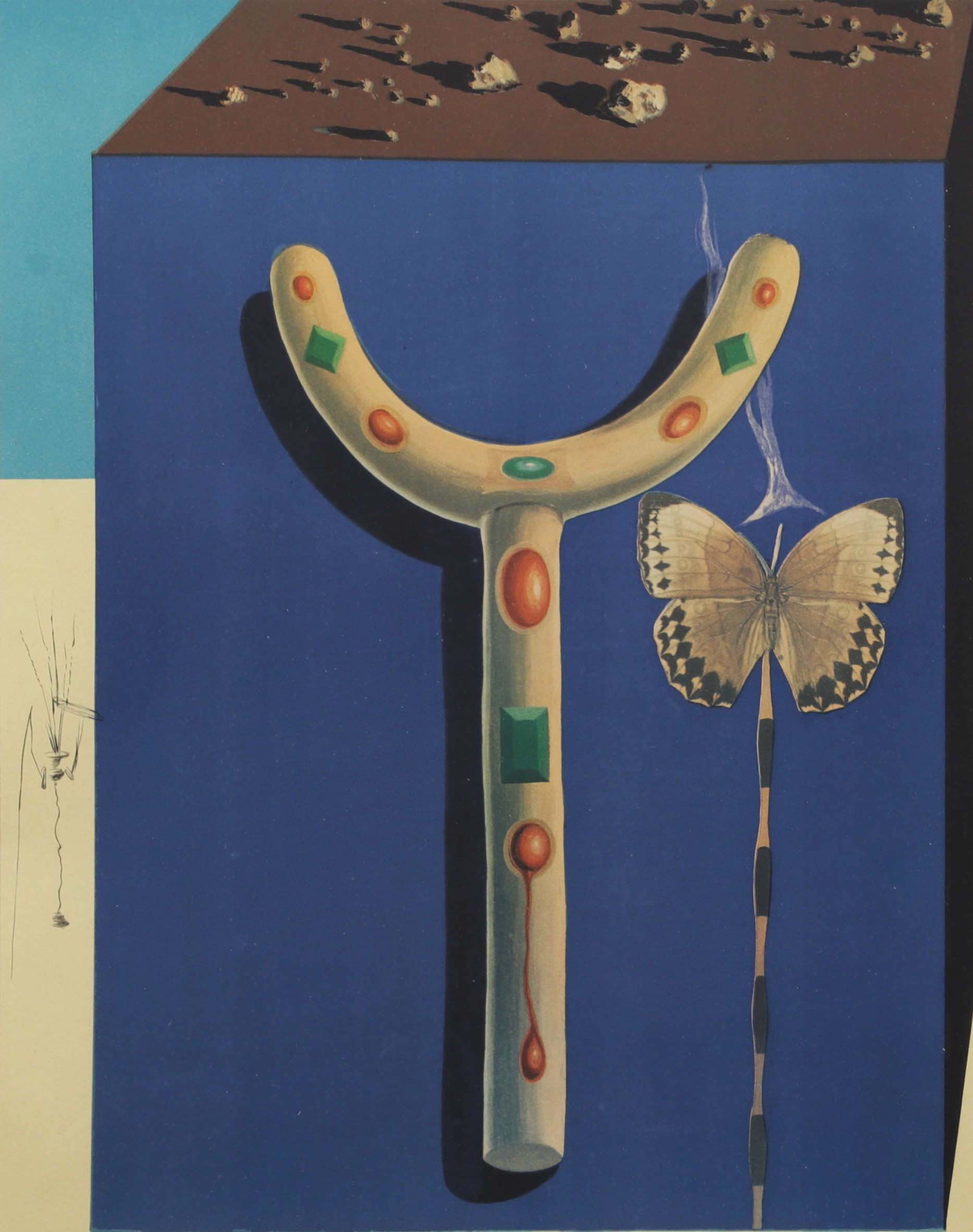 SALVADOR DALÍ. "Surrealistisk krycka". Färglitografi från "Memories of surrealism", signerad och numrerad F 141/175.