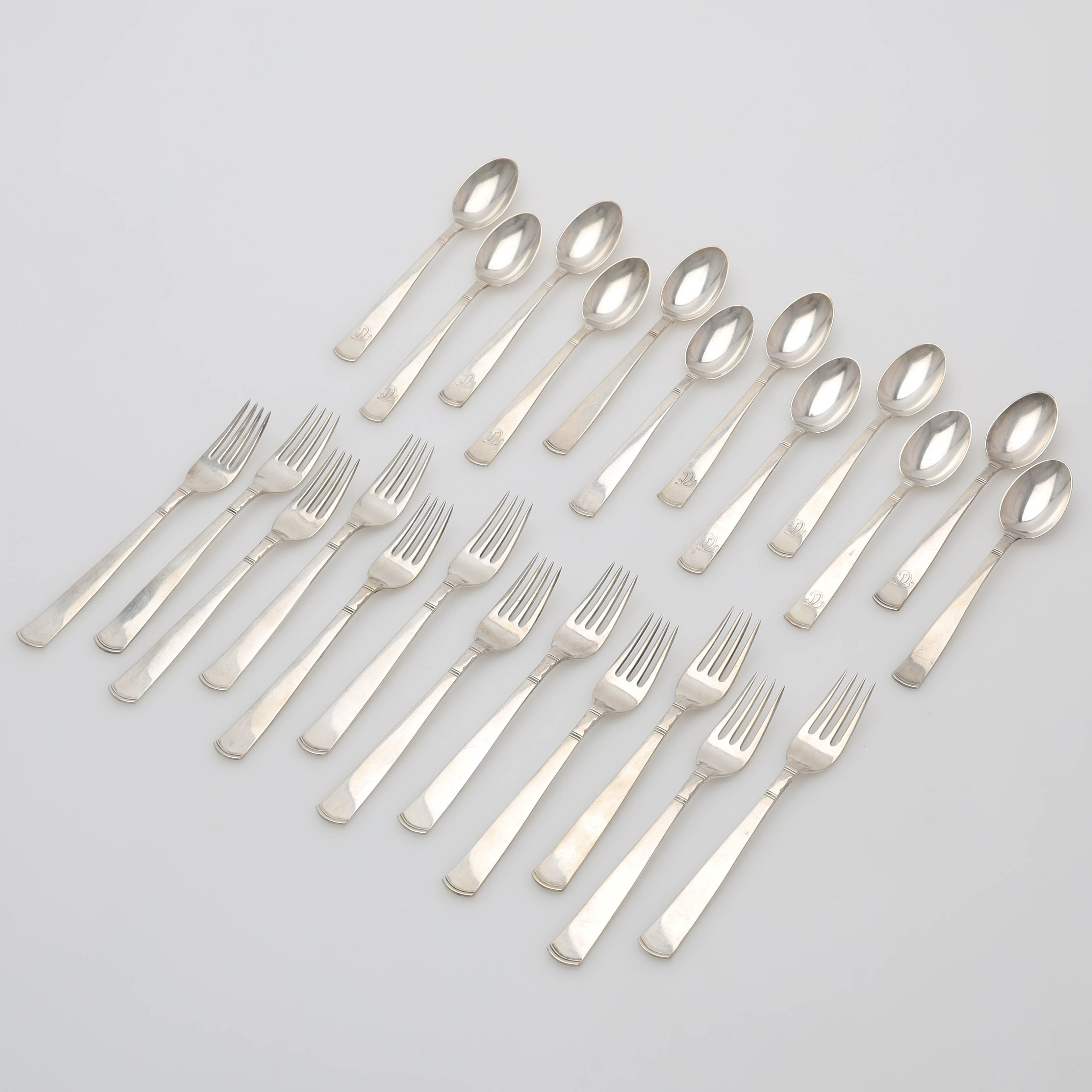 JACOB ÄNGMAN. Skedar & gafflar, 24 st, silver, "Rosenholm", GAB.