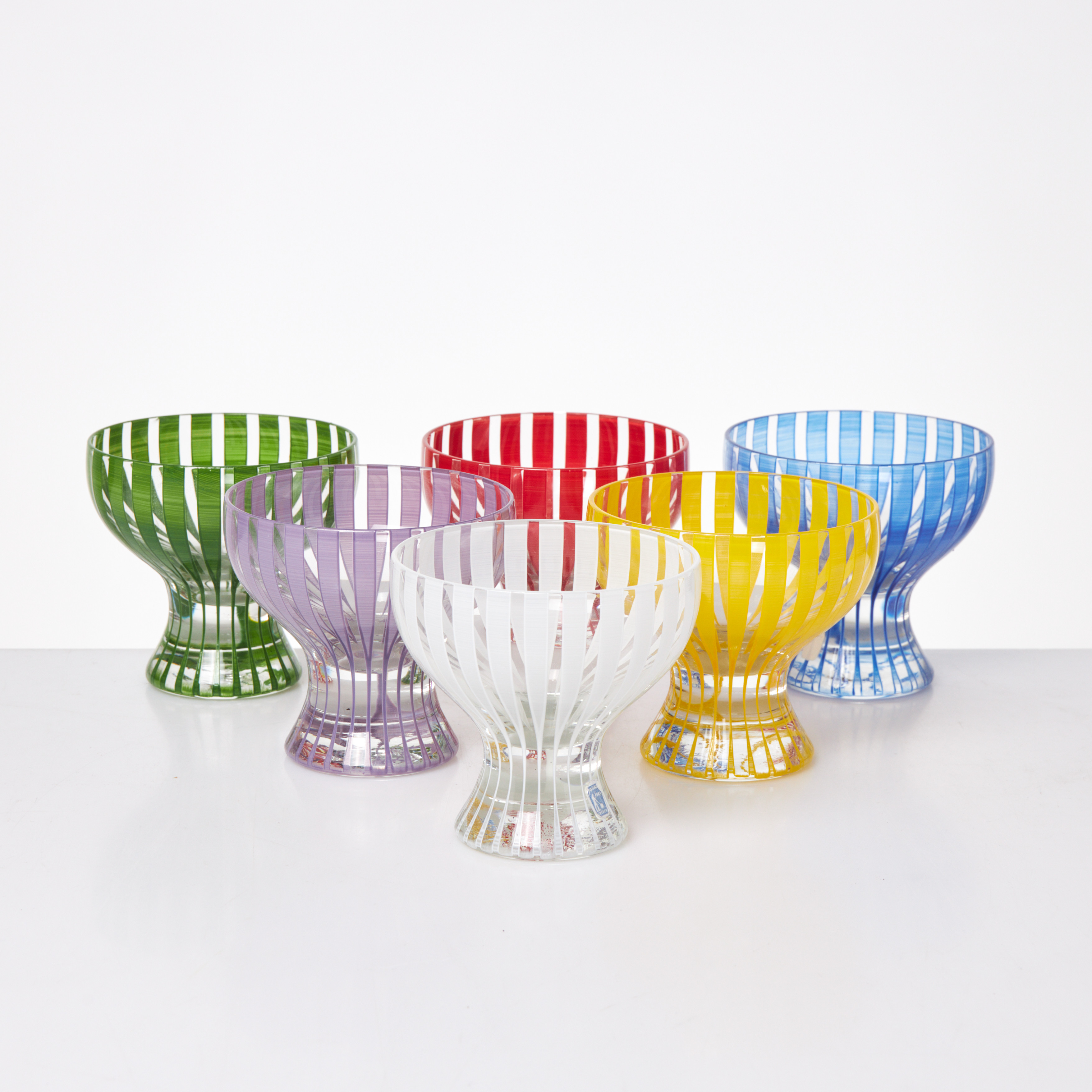 BENGT ORUP. Dessertglas, 6 st, "Stripe", Johansfors, delvis etikettmärkta.