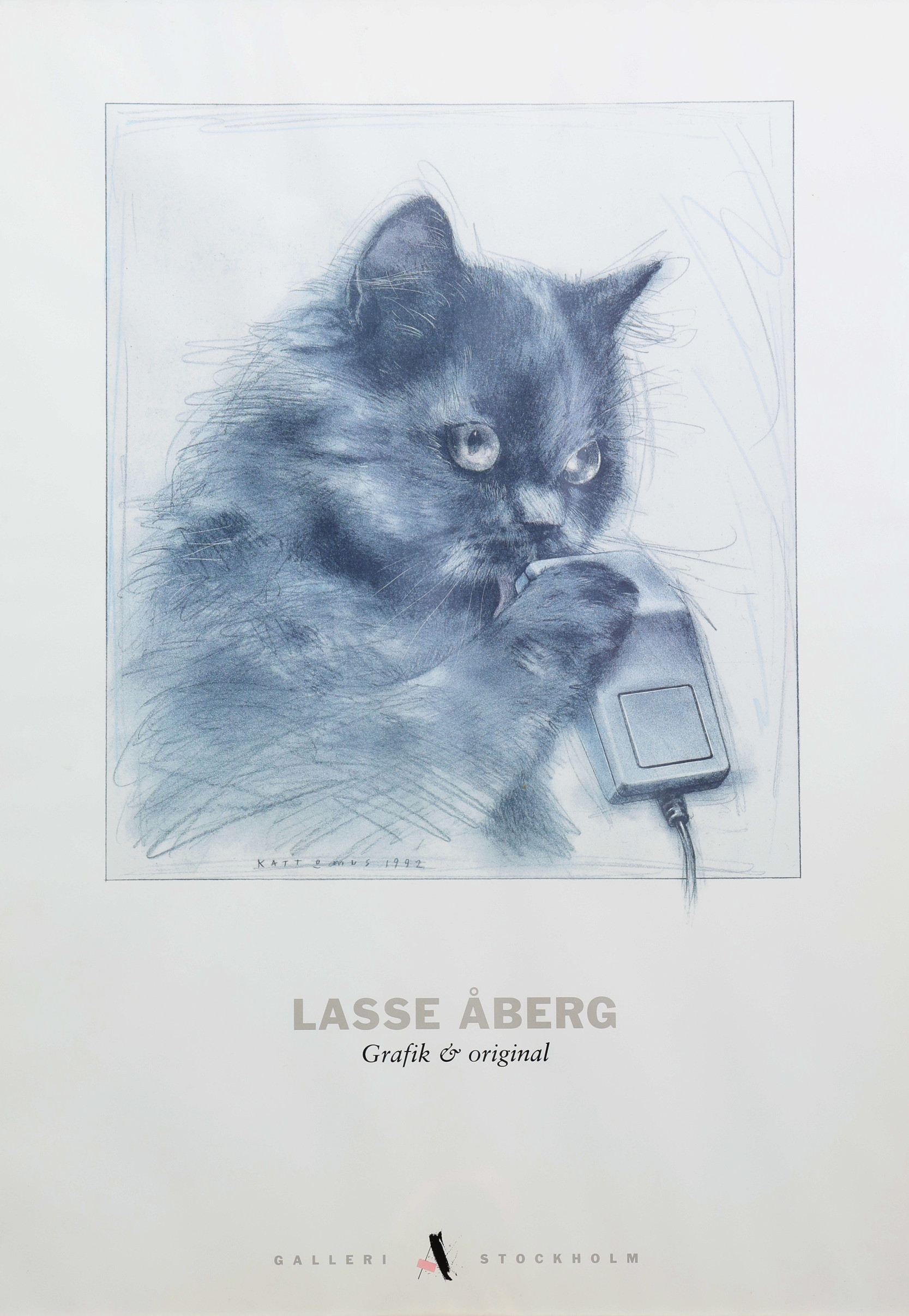 LASSE ÅBERG. Affischer, 2 st, "Katt o mus 1992" och "Kärleksfulla sneglingar på konst, Grafik 1972-1992", ett blad signerat.