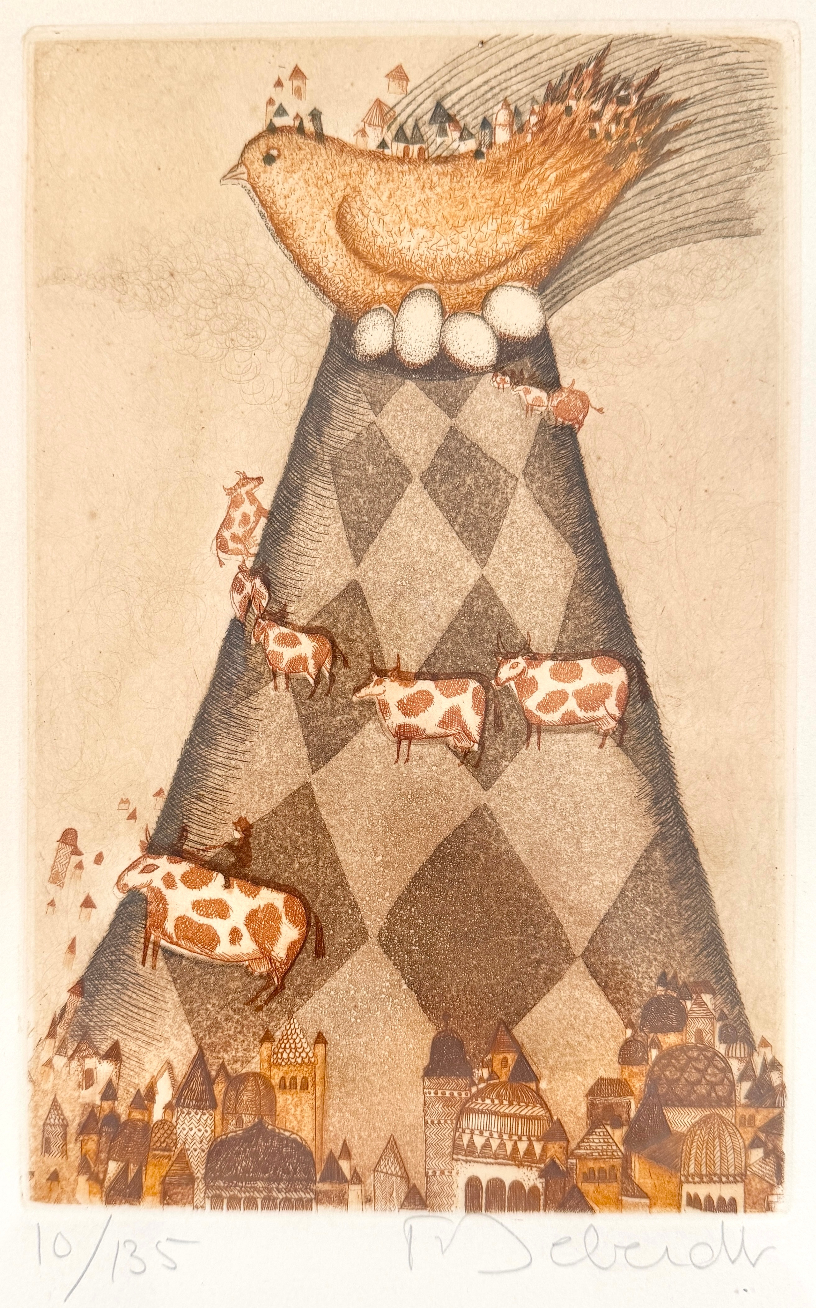 FRANCOISE DEBERDT. "La montagne couvée". Litografi. Numrerad och Signerad.