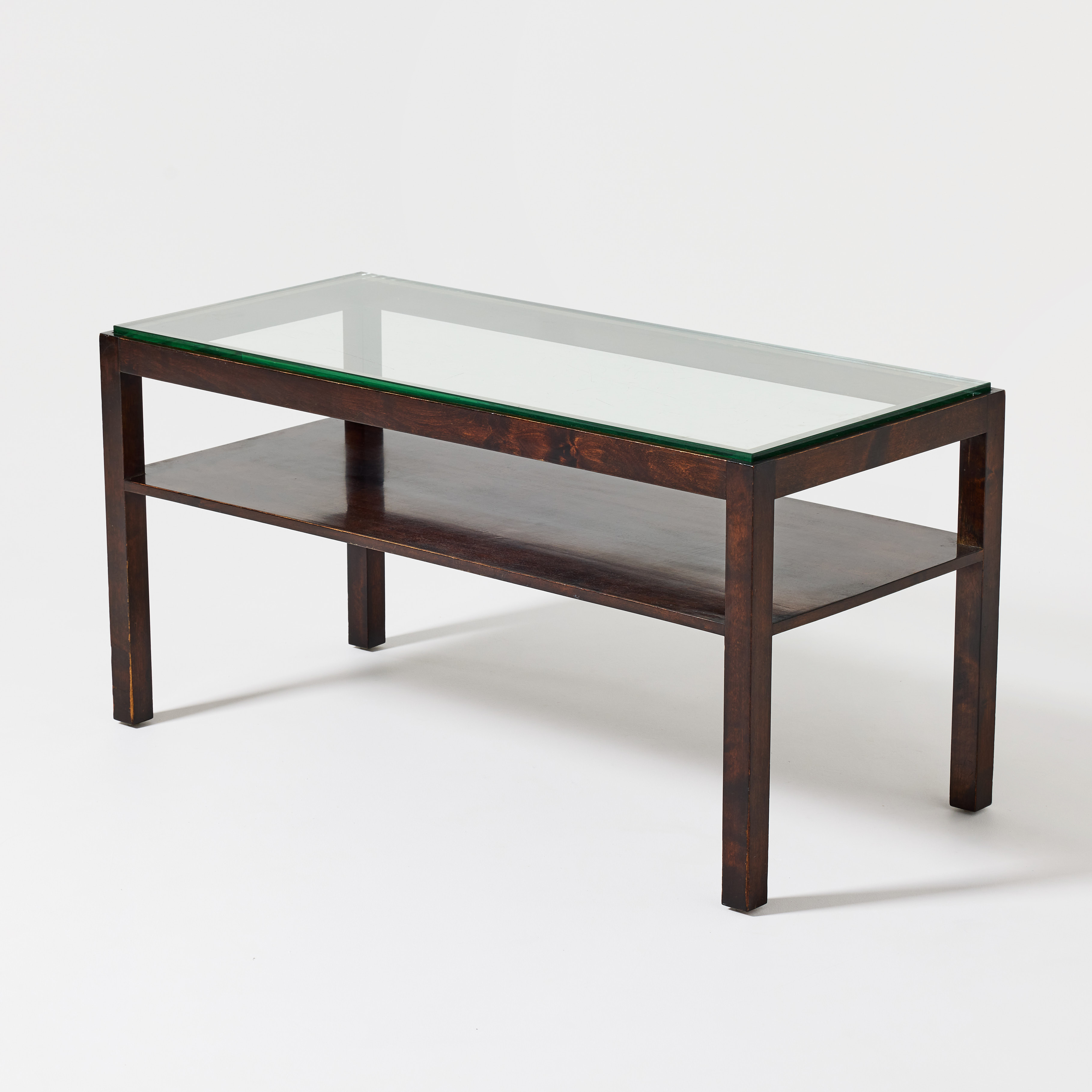 DAVID BLOMBERG. TILLSKRIVEN. Soffbord, 1930-tal, funkis, bonad björk, bordsskiva av glas.