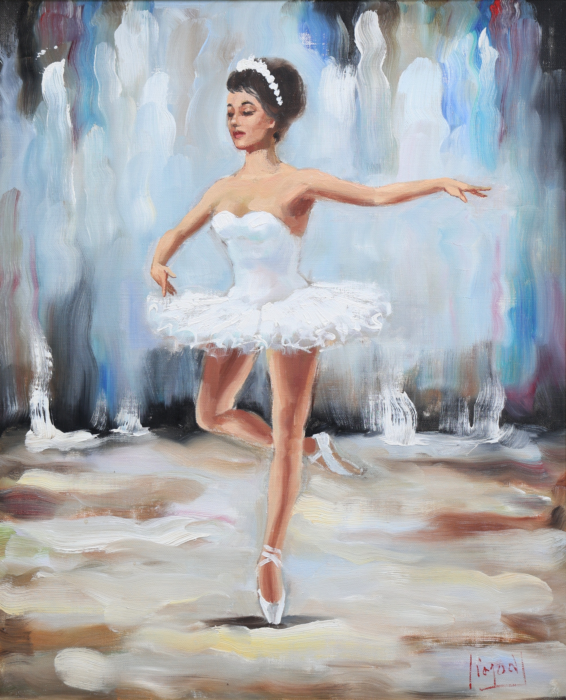 OKÄND KONSTNÄR. Ballerina. Olja på duk. Signerad.