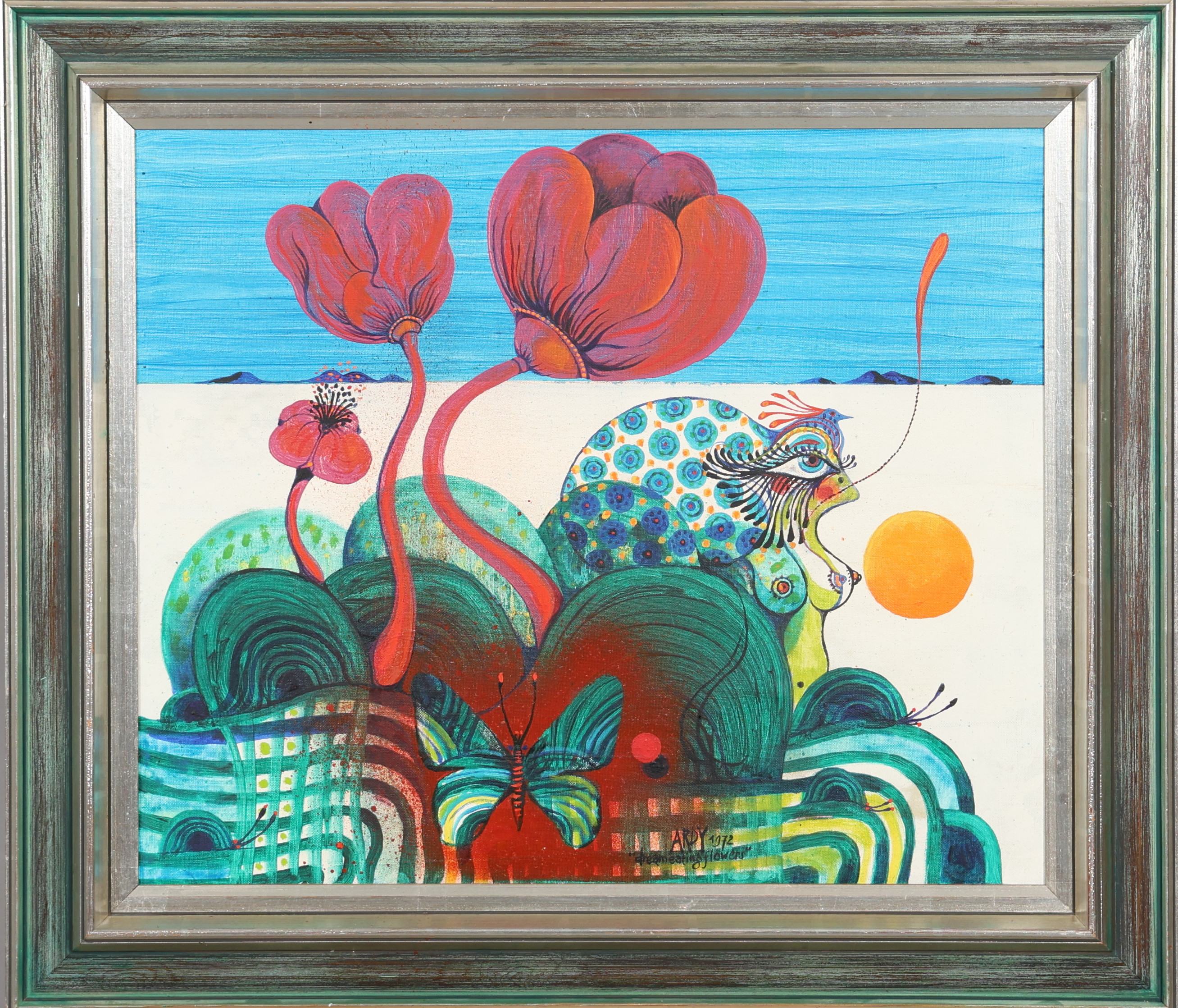 ARDY STRÜWER. OLJA PÅ DUK "Dreameatingflowers" signerad och daterad 1972.
