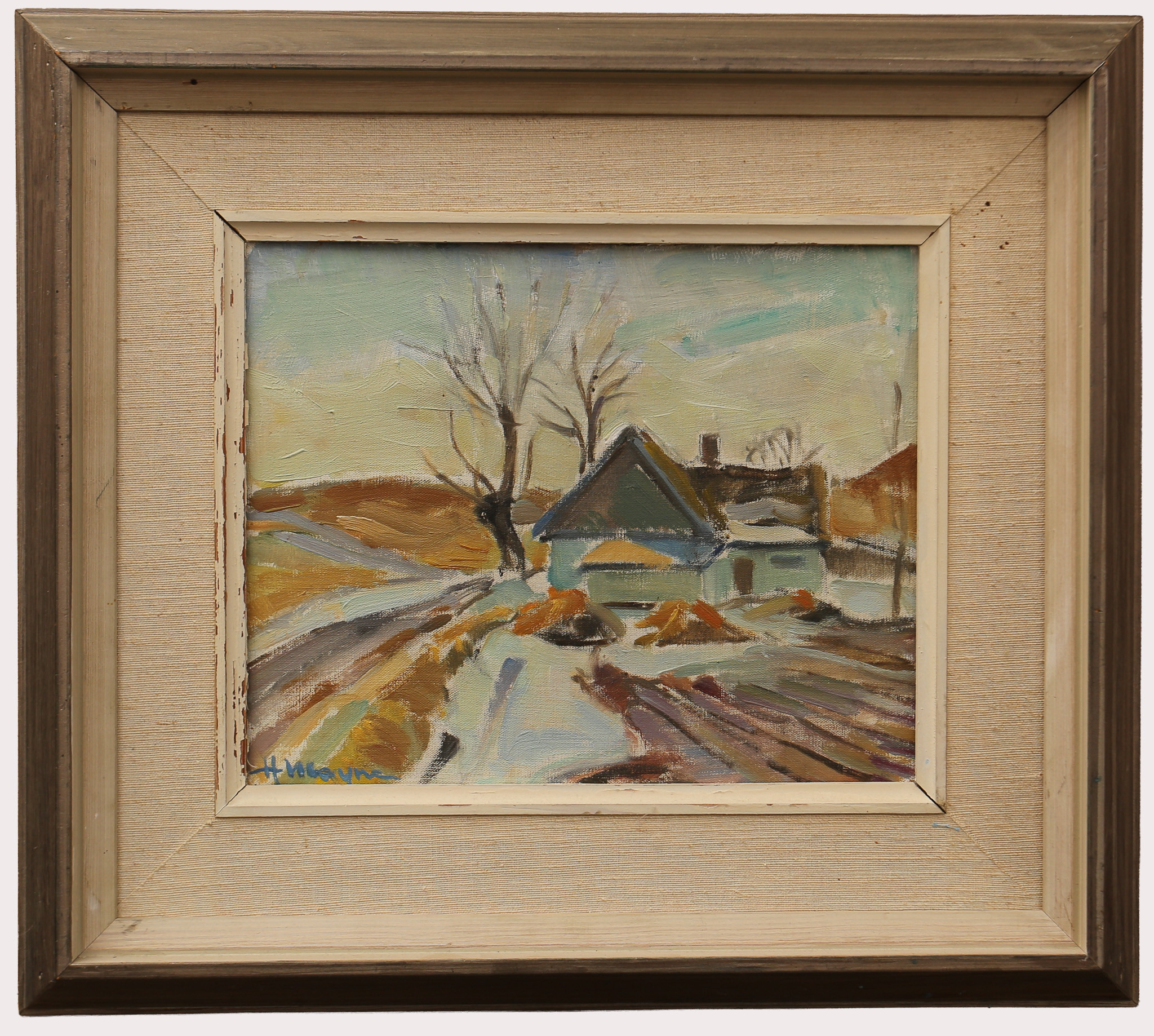HENRY MAYNE. Olja på duk, hus på landet , signerad.