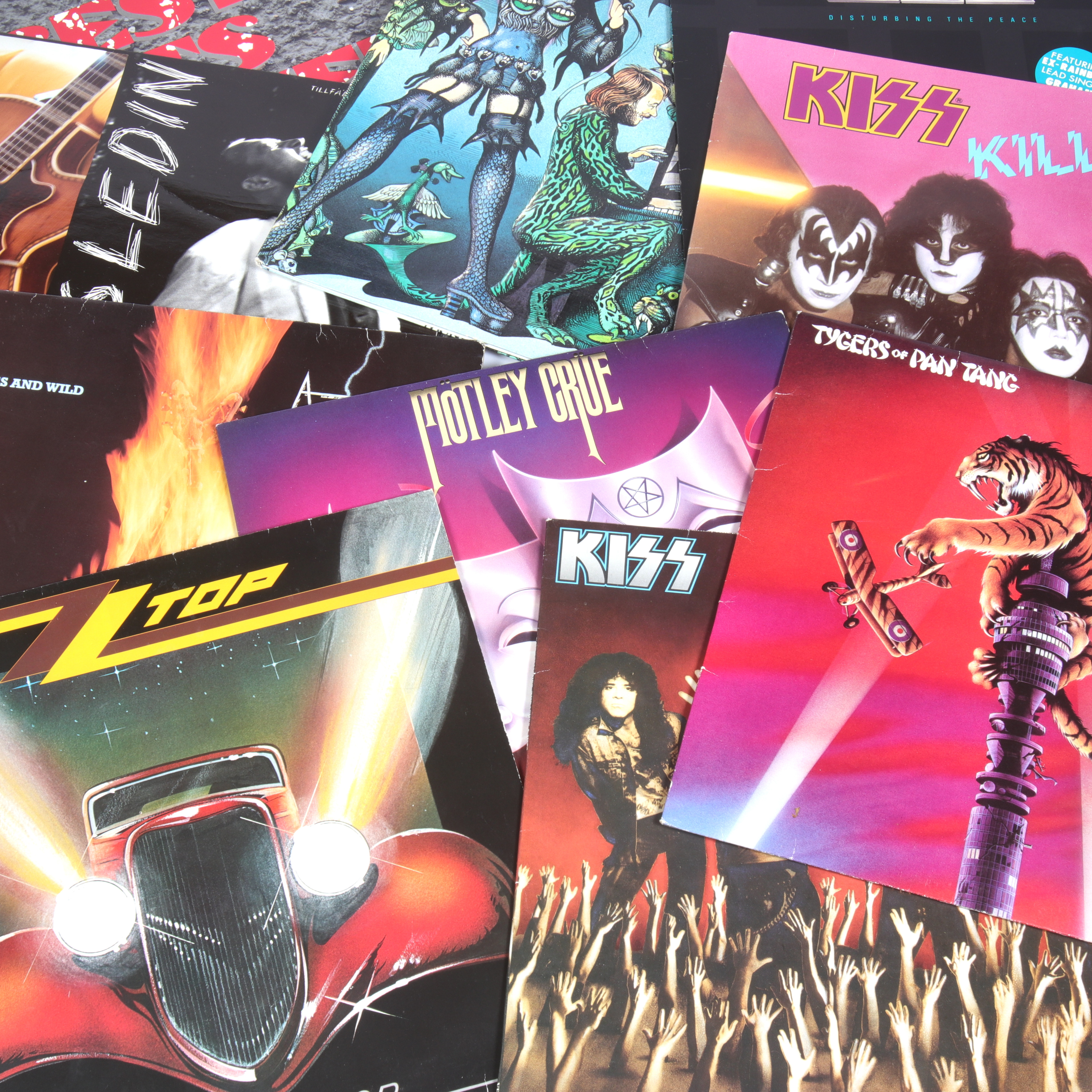 LP-SKIVOR, ca 43 st, bl.a. ZZ Top, Kiss, U2, King Kobra, Accept, Rait, Black Sabbath, Twisted Sister mfl.