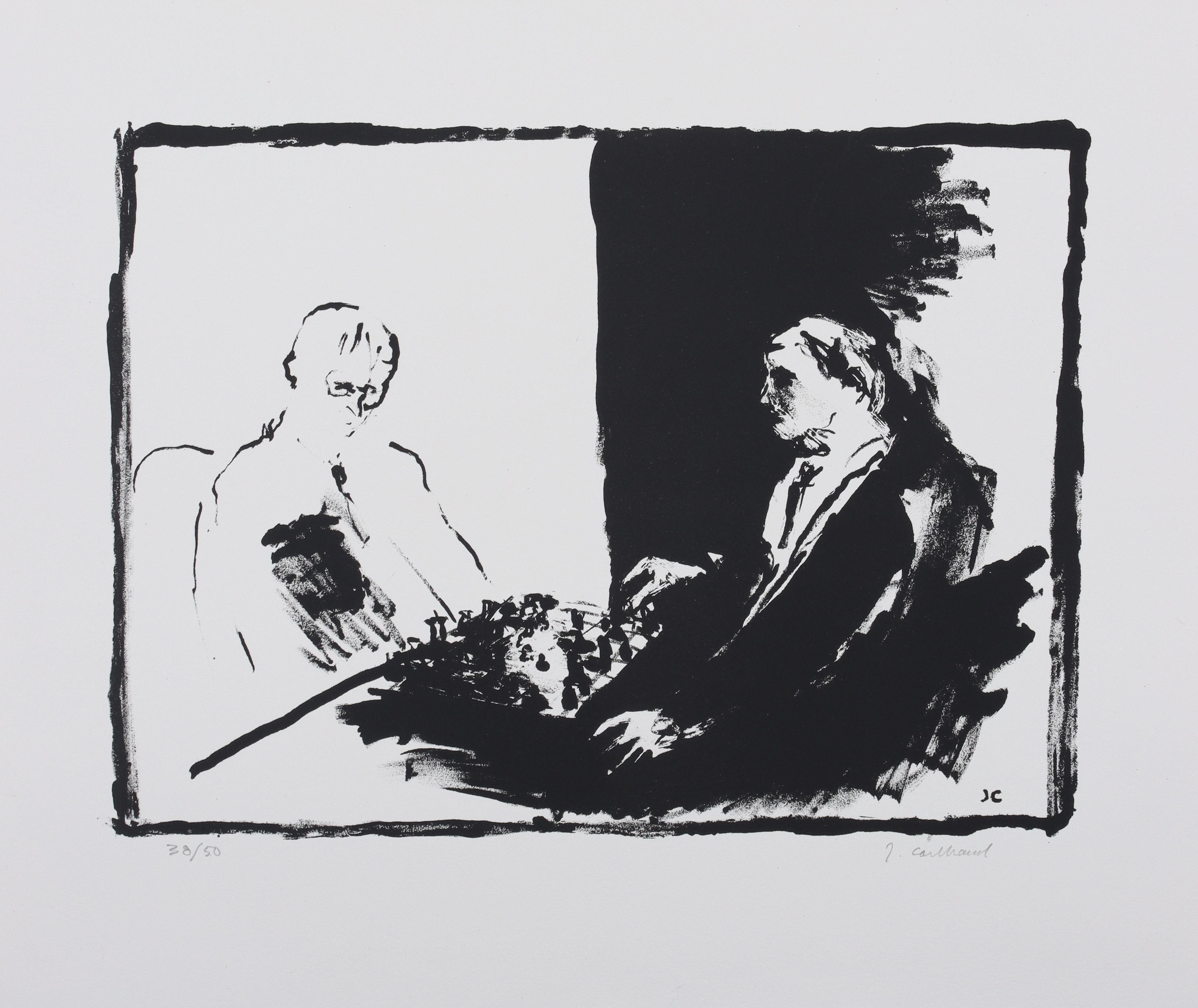JEAN CARLBRAND. Schackspelare, litografi, signerad och numrerad 38/50.