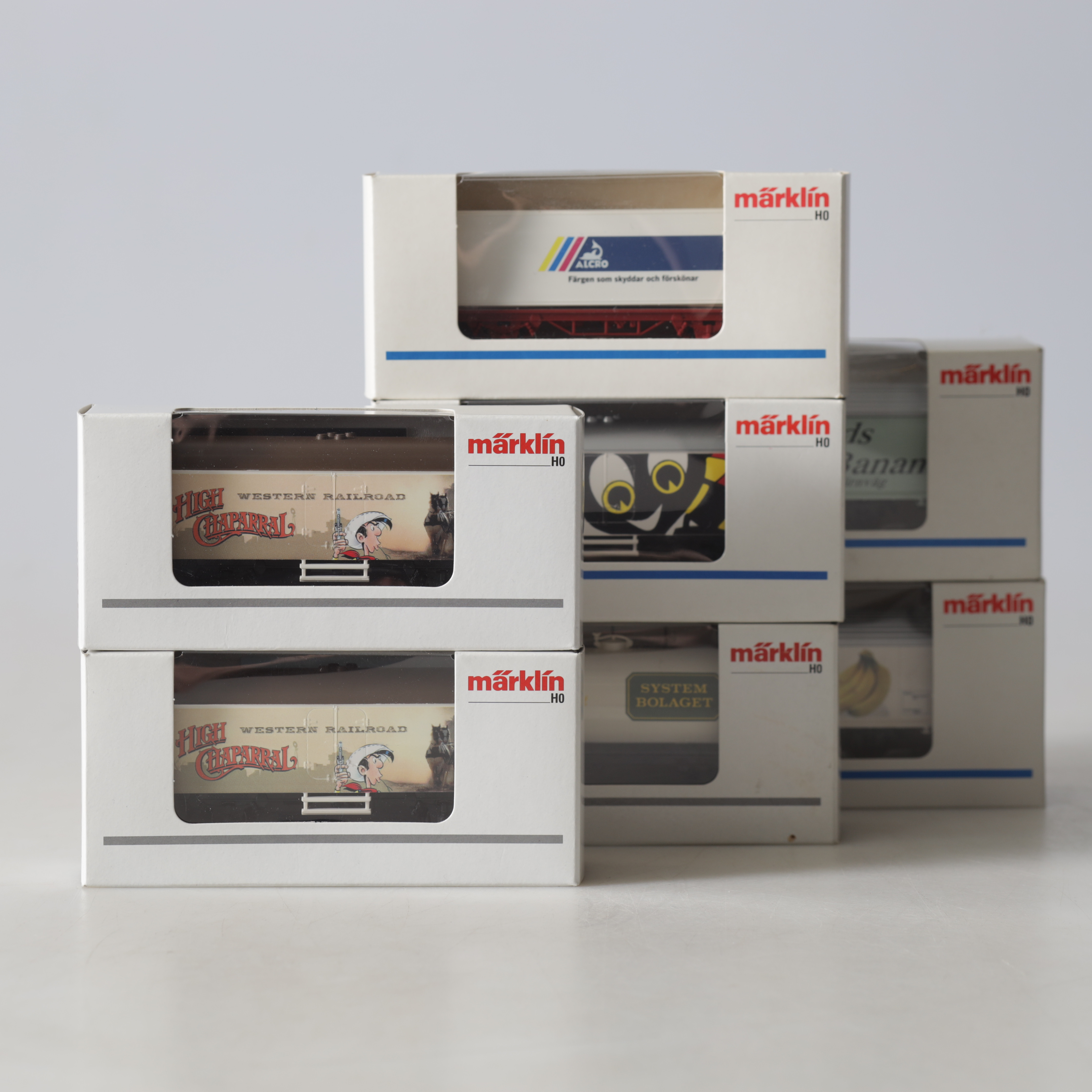 VAGNAR, 7 st. H0, reklamskyltade, Märklin.
