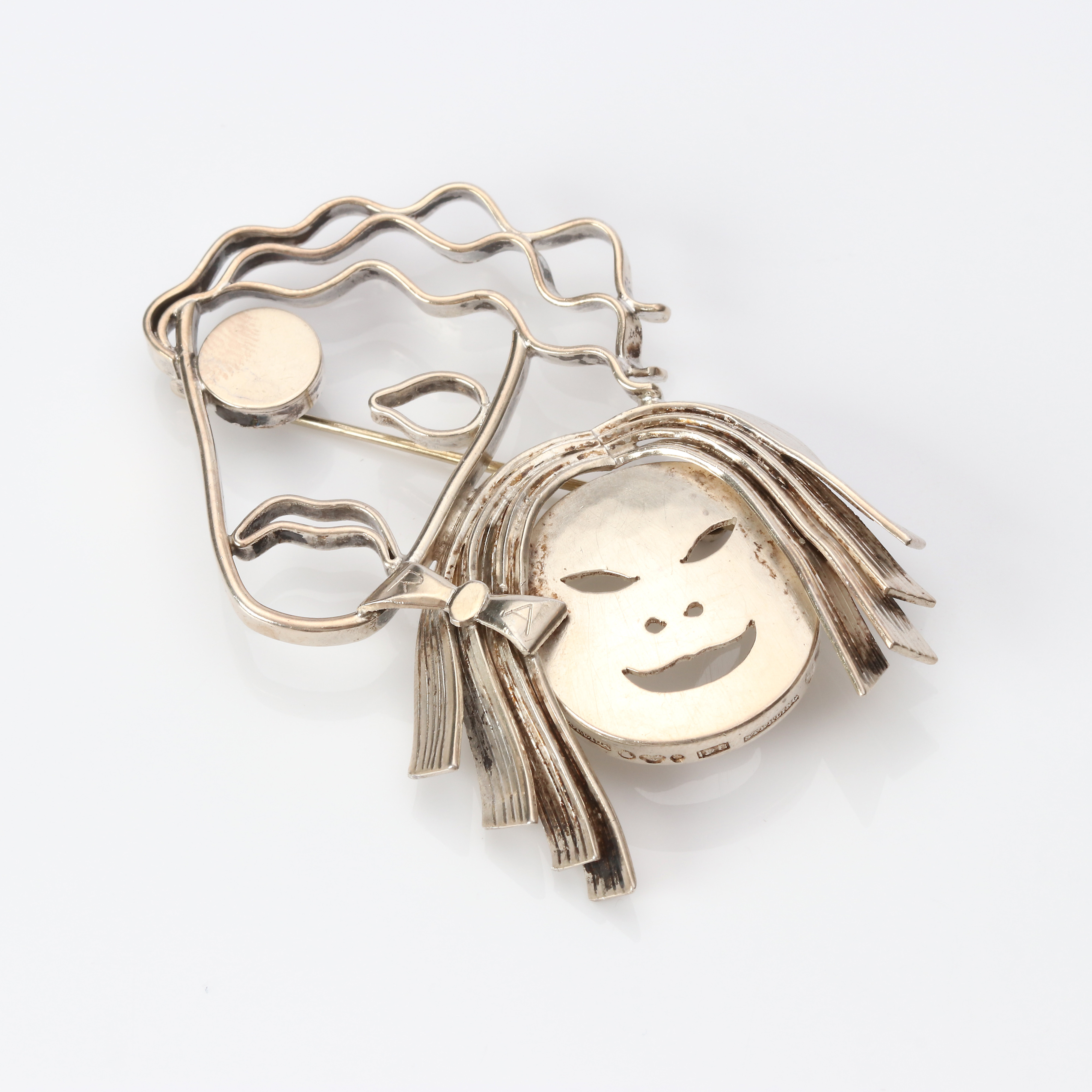 BORGILA, BROSCH. Sterlingsilver, i form av teatermasker, Stockholm 1943.