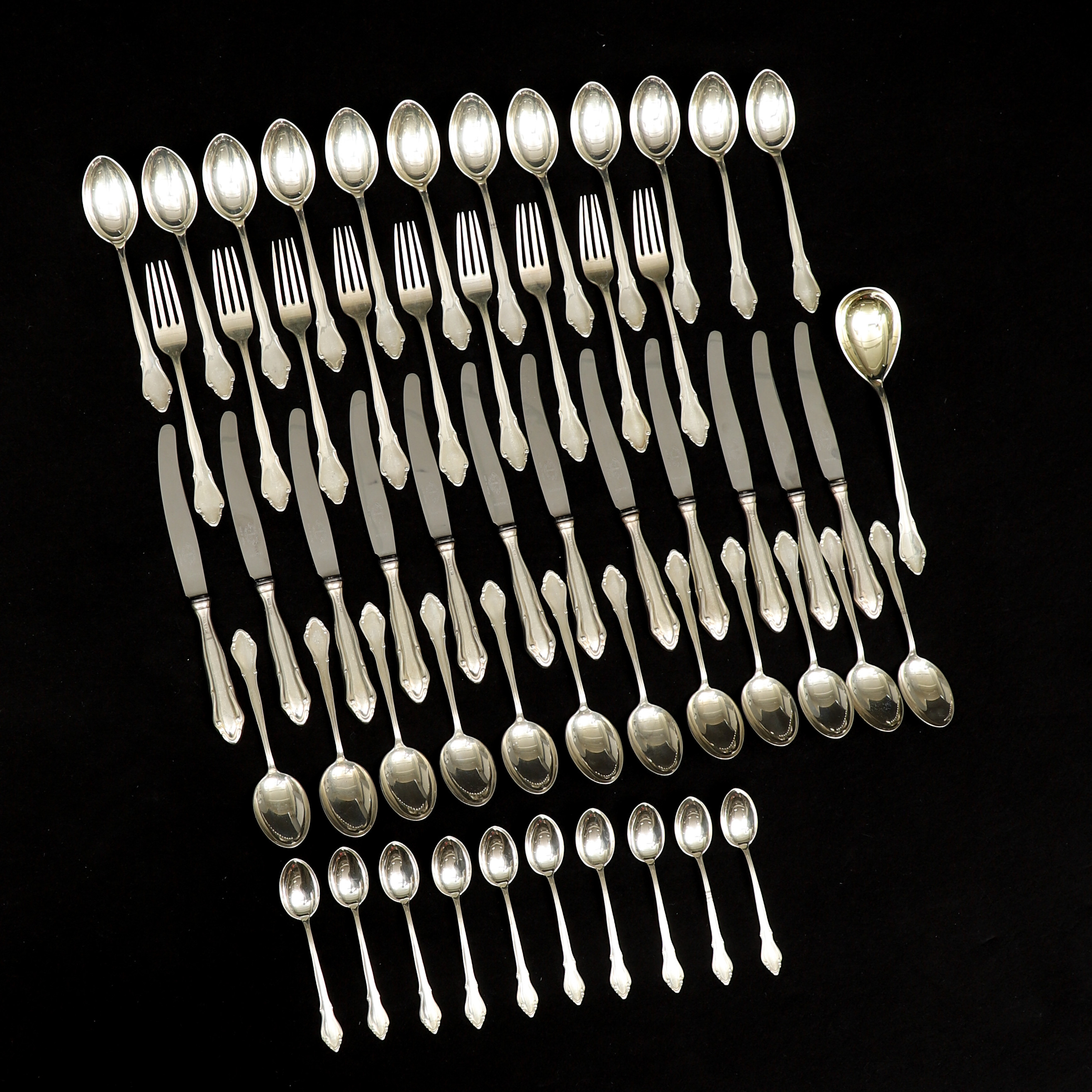 BESTICKUPPSÄTTNING, 56 delar, silver, Otto Larsson, Landskrona, 1950-tal.
