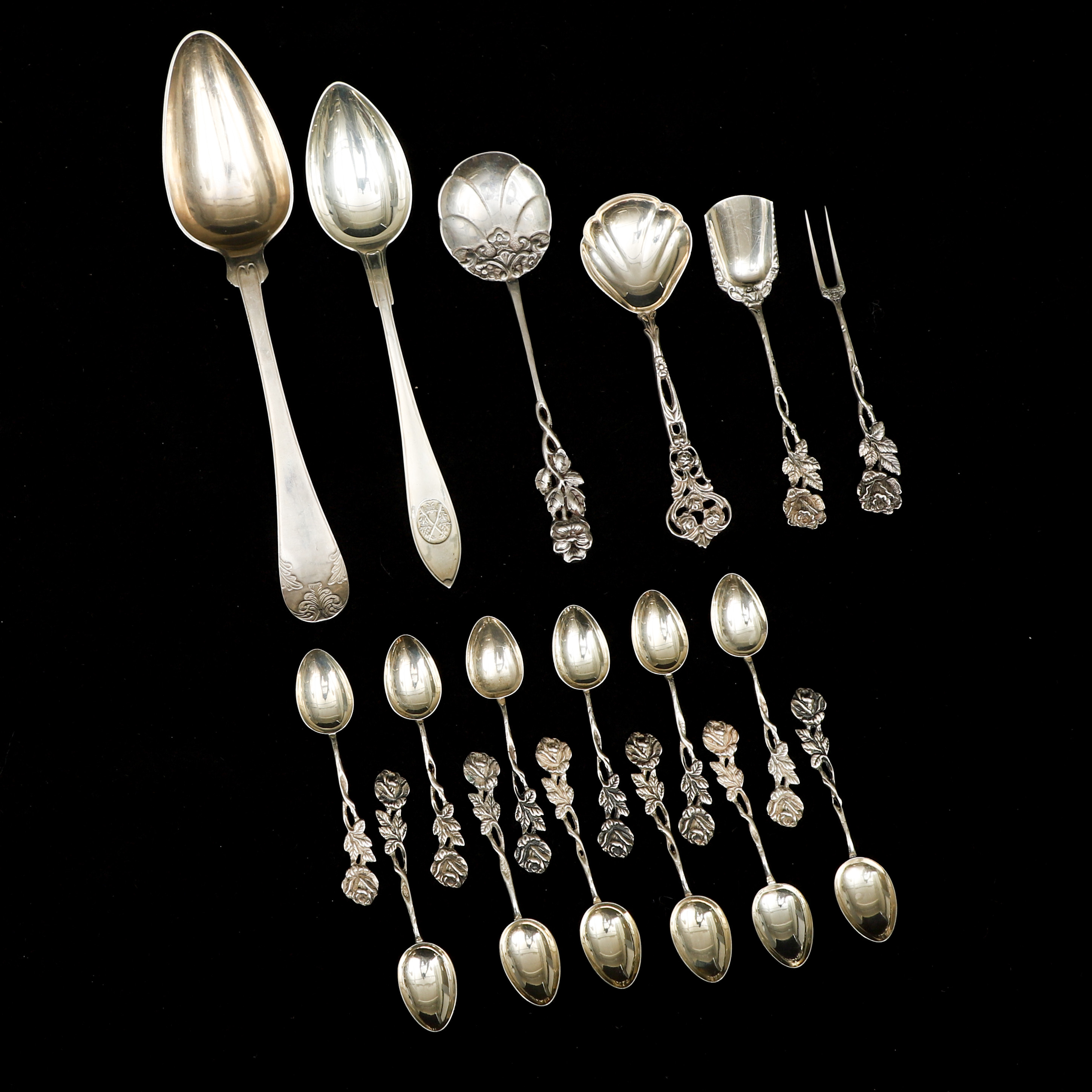 DIVERSE BESTICK, silver, 18 delar, mestadels Sverige 1900-tal.