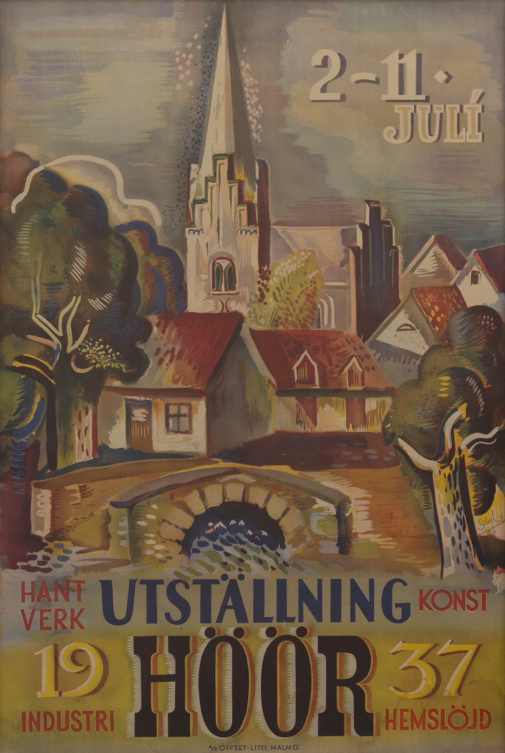 JULES SCHYL. Affisch. Utställning för konst, hantverk, hemslöjd och industri, Höör 1937.