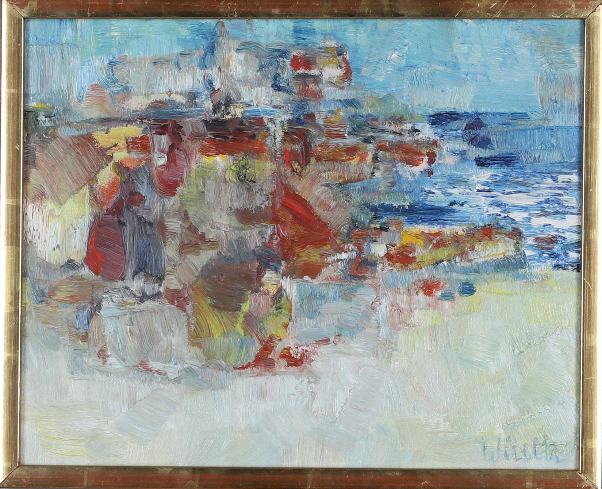 JOHN WIERTH (1920-2003). Olja på pannå, "Adriatisk kust", abstrakt landskap, signerad.