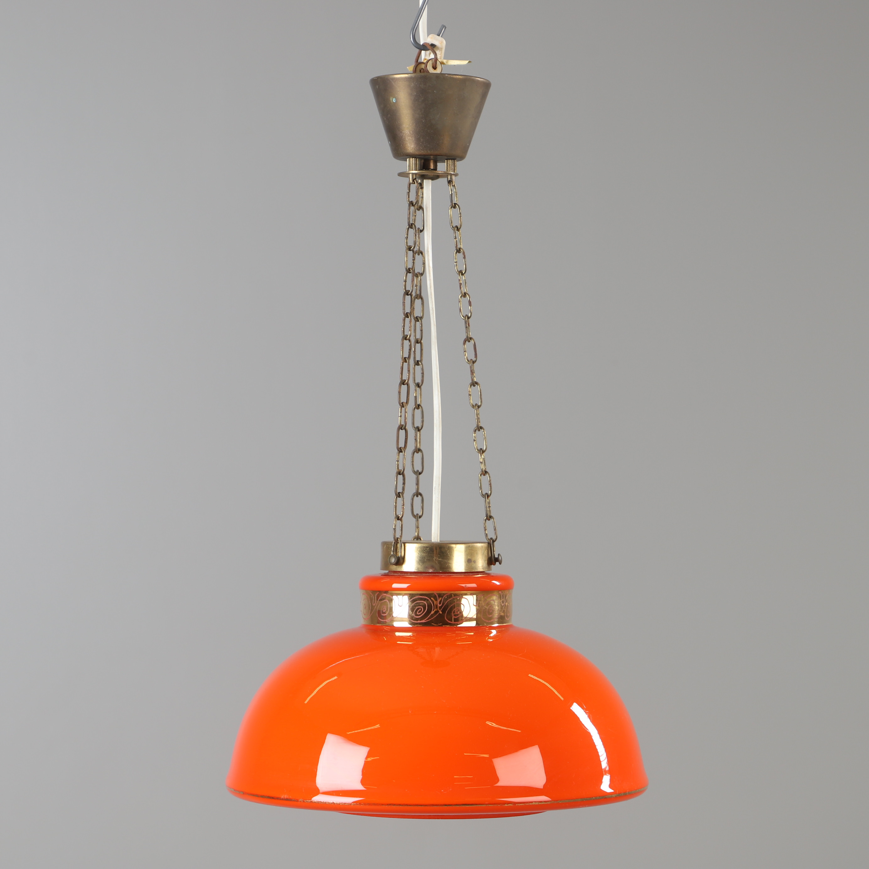 TAKLAMPA, mässing/glas, 1900-talets andra hälft.