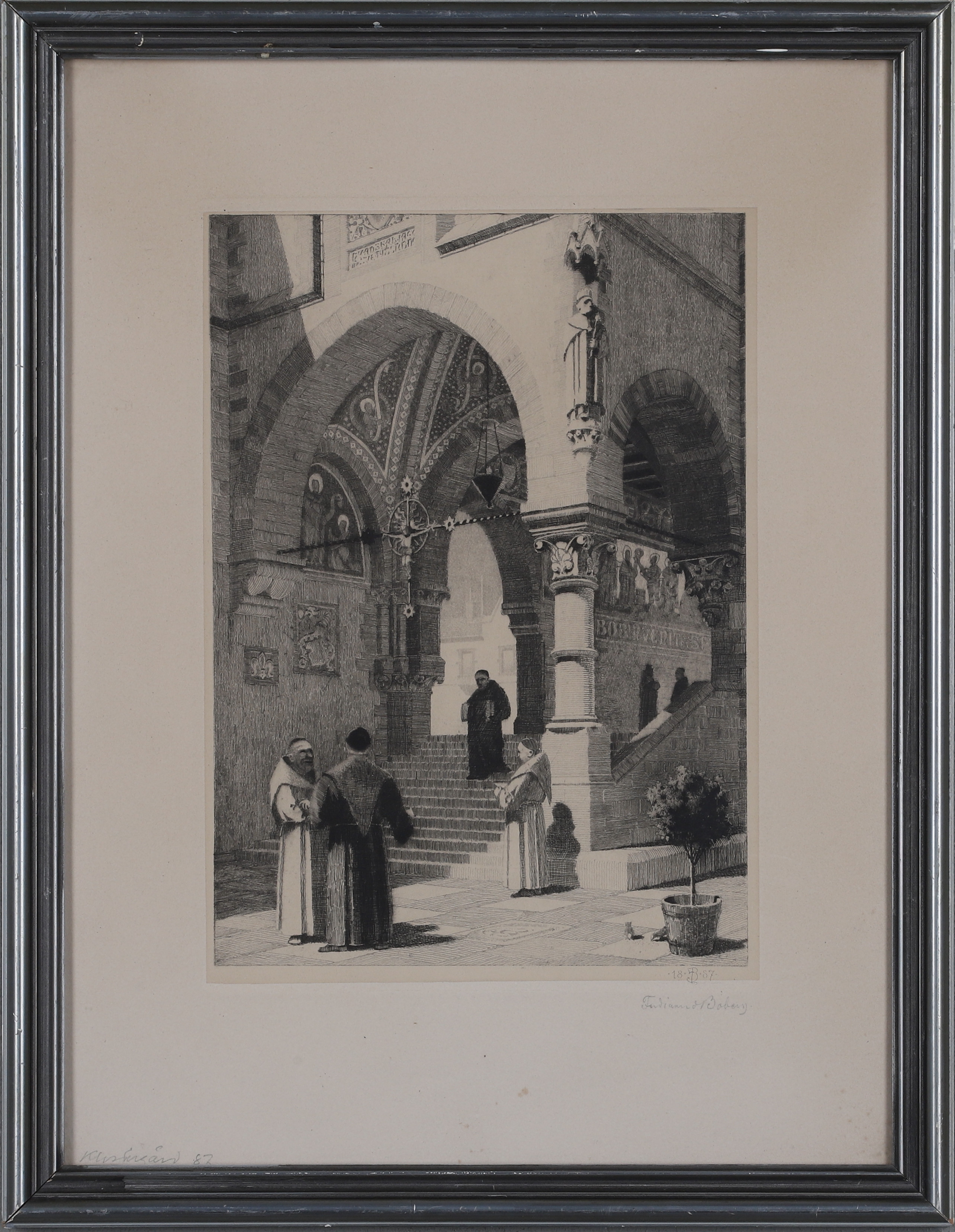 FERDINAND BOBERG. Etsning, "klostergården", signerad, 1887.