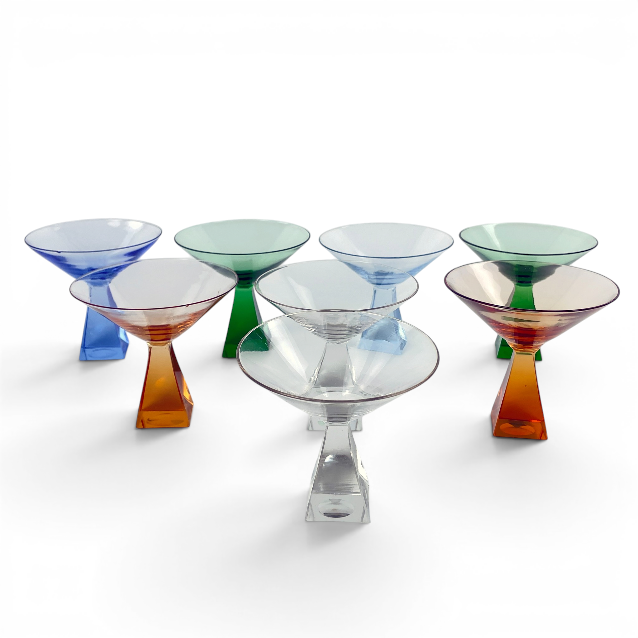 LIKÖRGLAS, 8 st, färgat glas, Trelleborg, 1900-talets mitt.