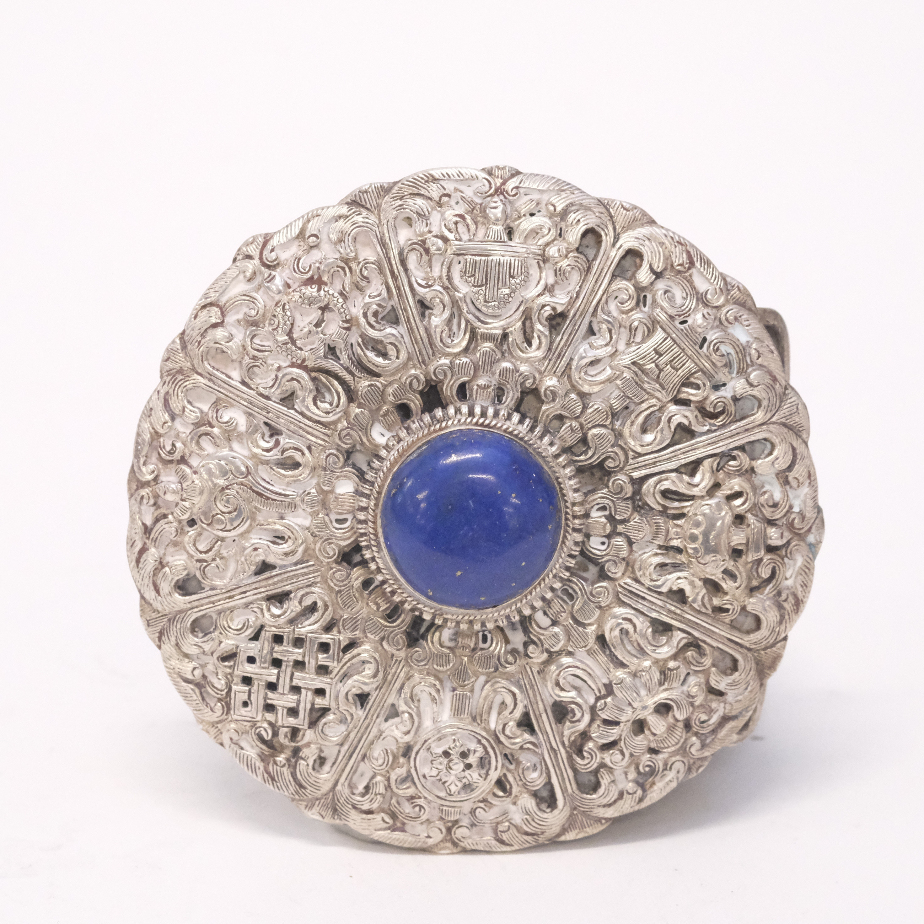 BÄLTESSPÄNNE, SILVER MED LAPIS LAZULI.