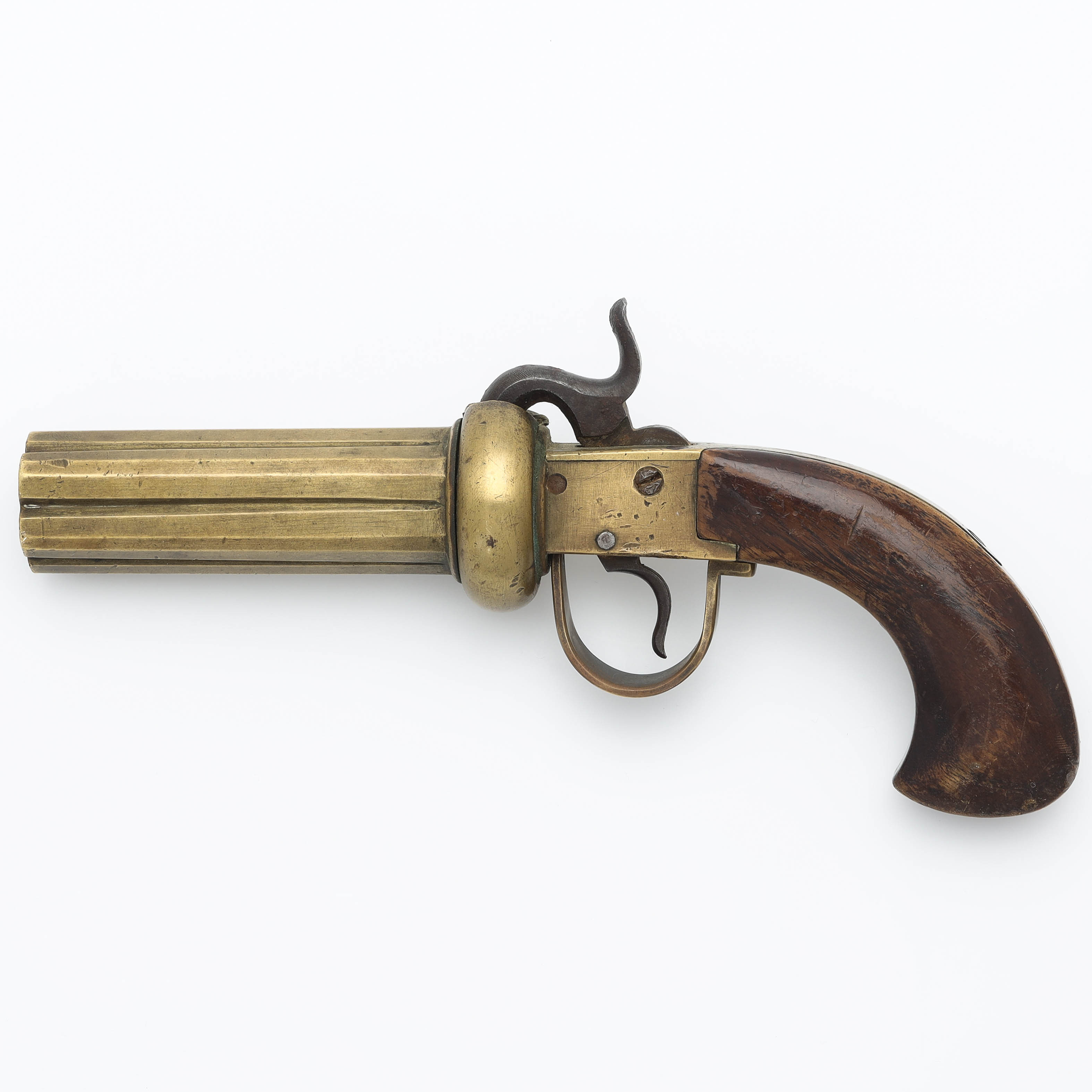 SLAGLÅSPISTOL, s.k. "Småläning", 6-pipig, 1800-tal.