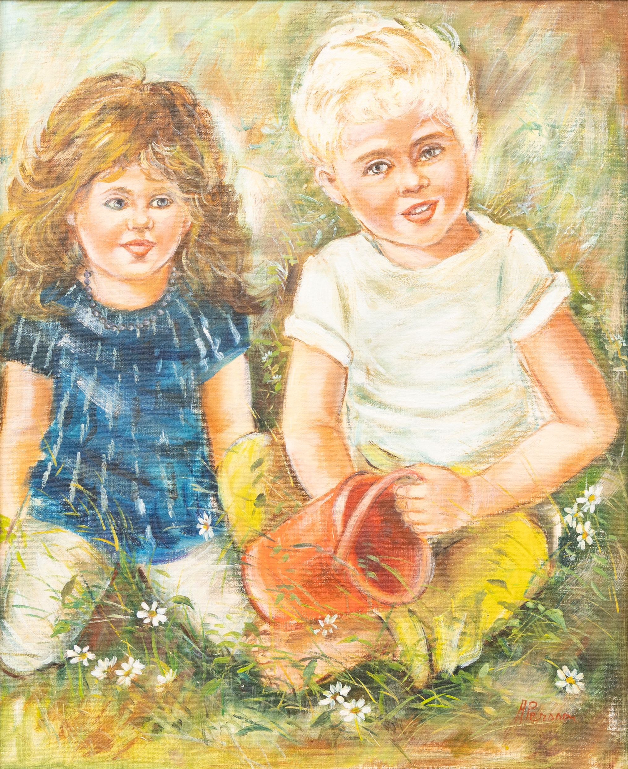 ANNA-LISA PERSSON-FRANSSON (1924-2003). Lekande barn, olja på duk, signerad.