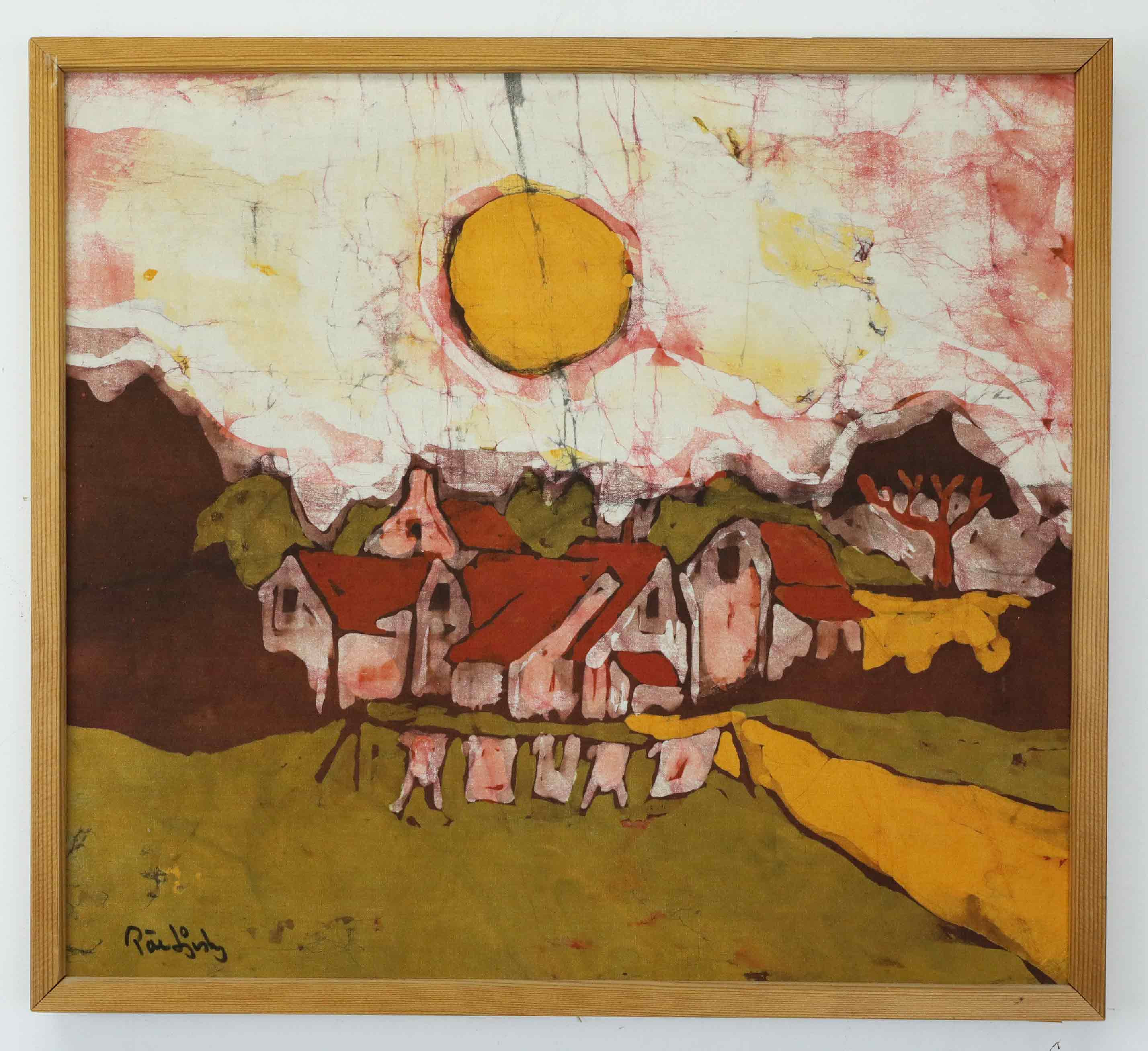 PÄR LJUSBERG. Batik, By under sol, signerad.